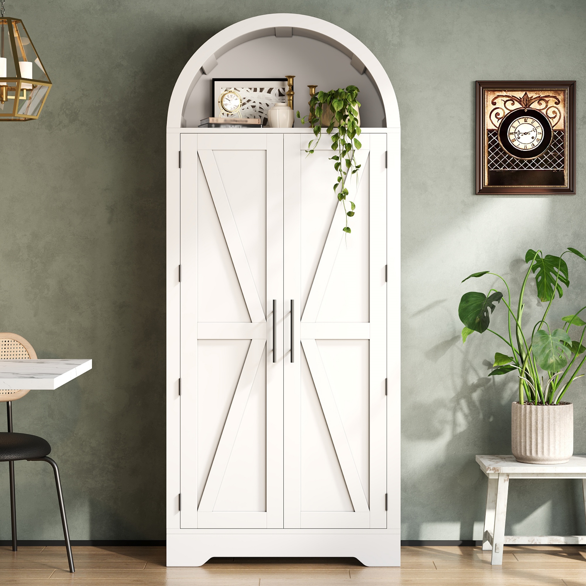 Buffet Blanc en Panneau composite de fibres de bois à densité 170x70x35 cm, Meuble de Rangement avec Portes Battantes et Structure Stable, Style Campagne Moderne