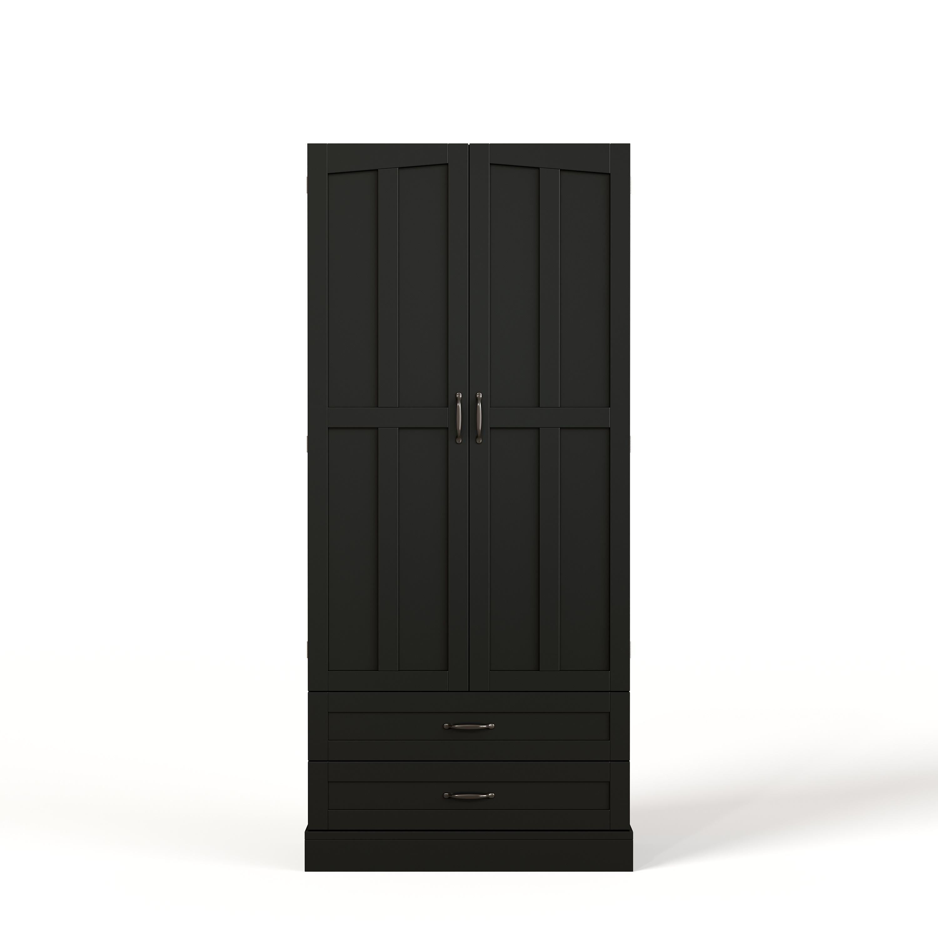 Buffet de cuisine noir en Panneau composite de fibres de bois à densité, meuble haut avec 2 tiroirs intégrés et 3 étagères coulissantes pour rangement cuisine
