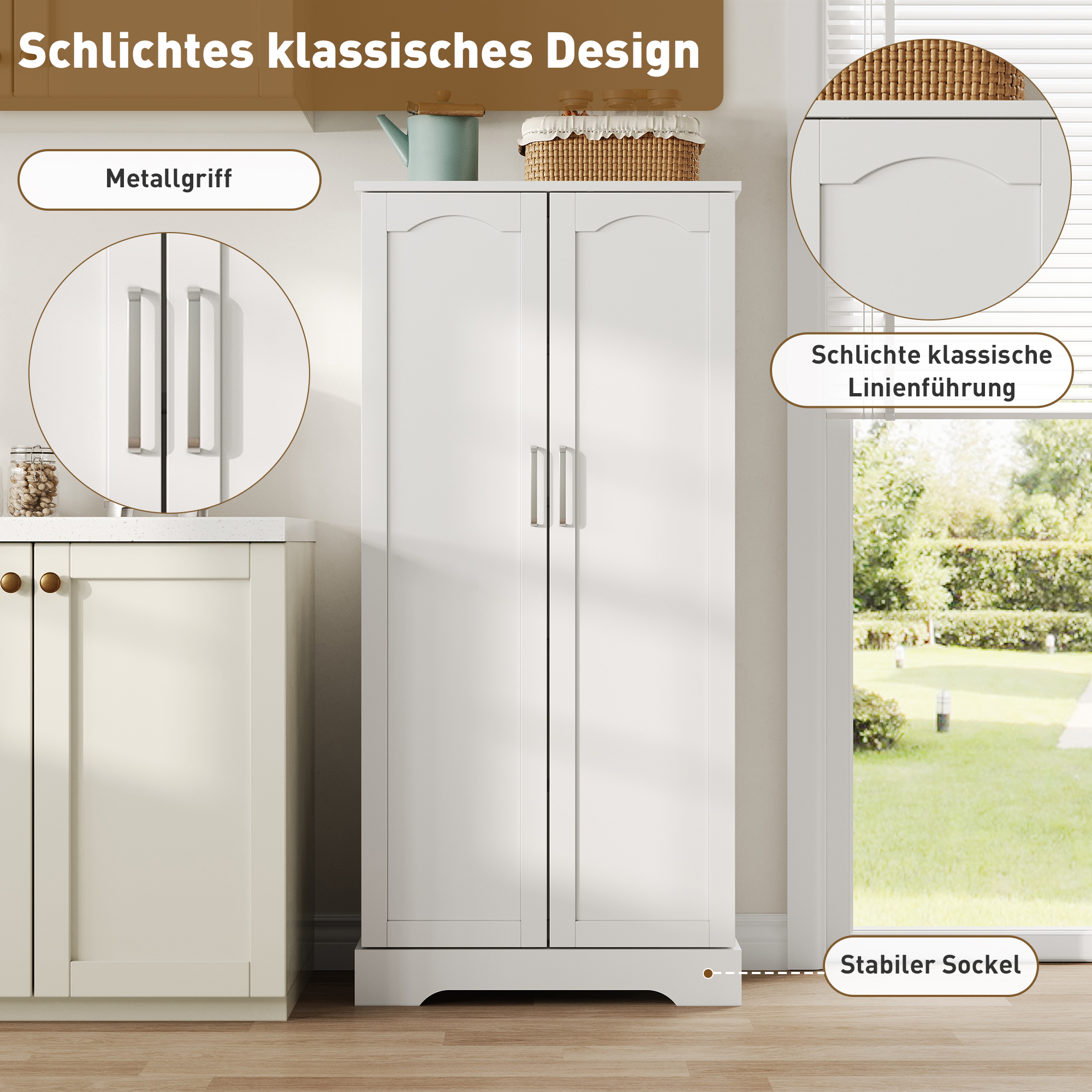 Buffet Compact 60x35x128 Cm Idéal Petites Cuisines Avec Double Porte Et Rangements