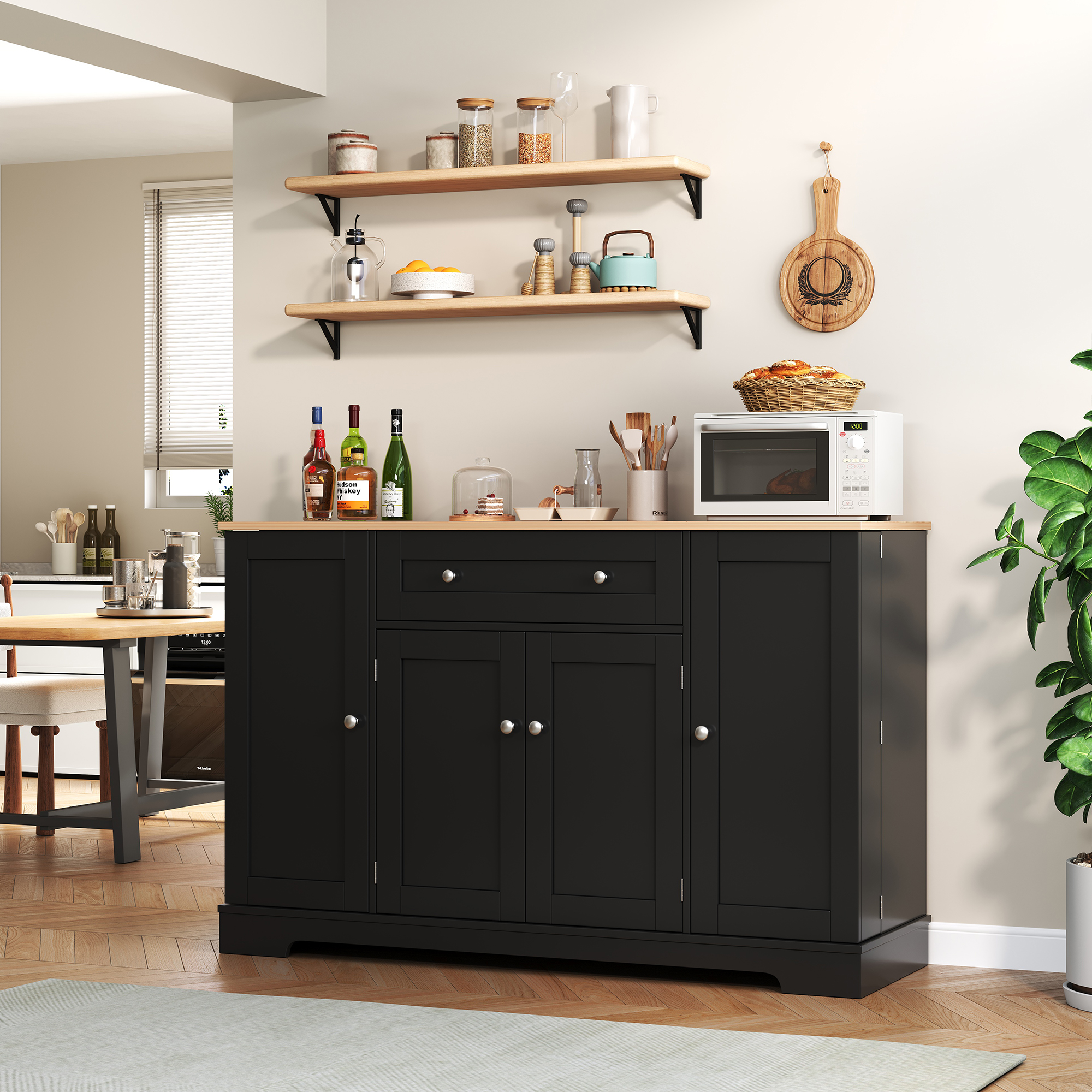 Buffet Multifonction 138 cm - Rangement Optimisé avec Tiroir Silencieux, Étagères Réglables et Sécurité Anti-Basculement