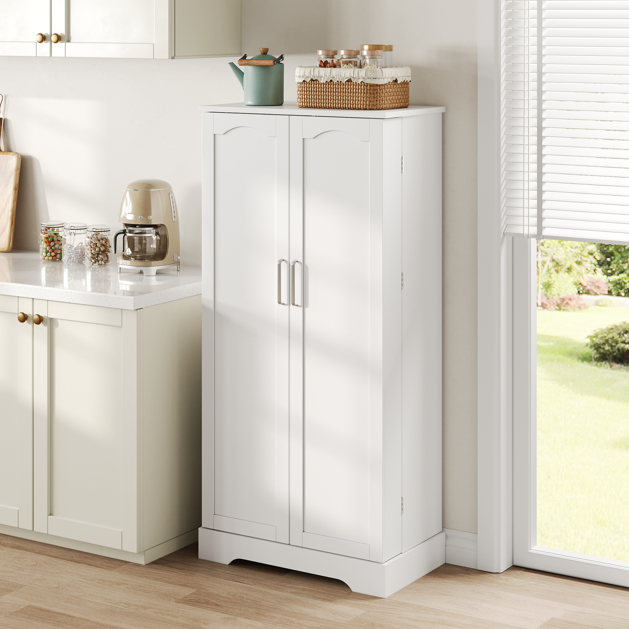 Buffet Compact 60x35x128 Cm Idéal Petites Cuisines Avec Double Porte Et Rangements