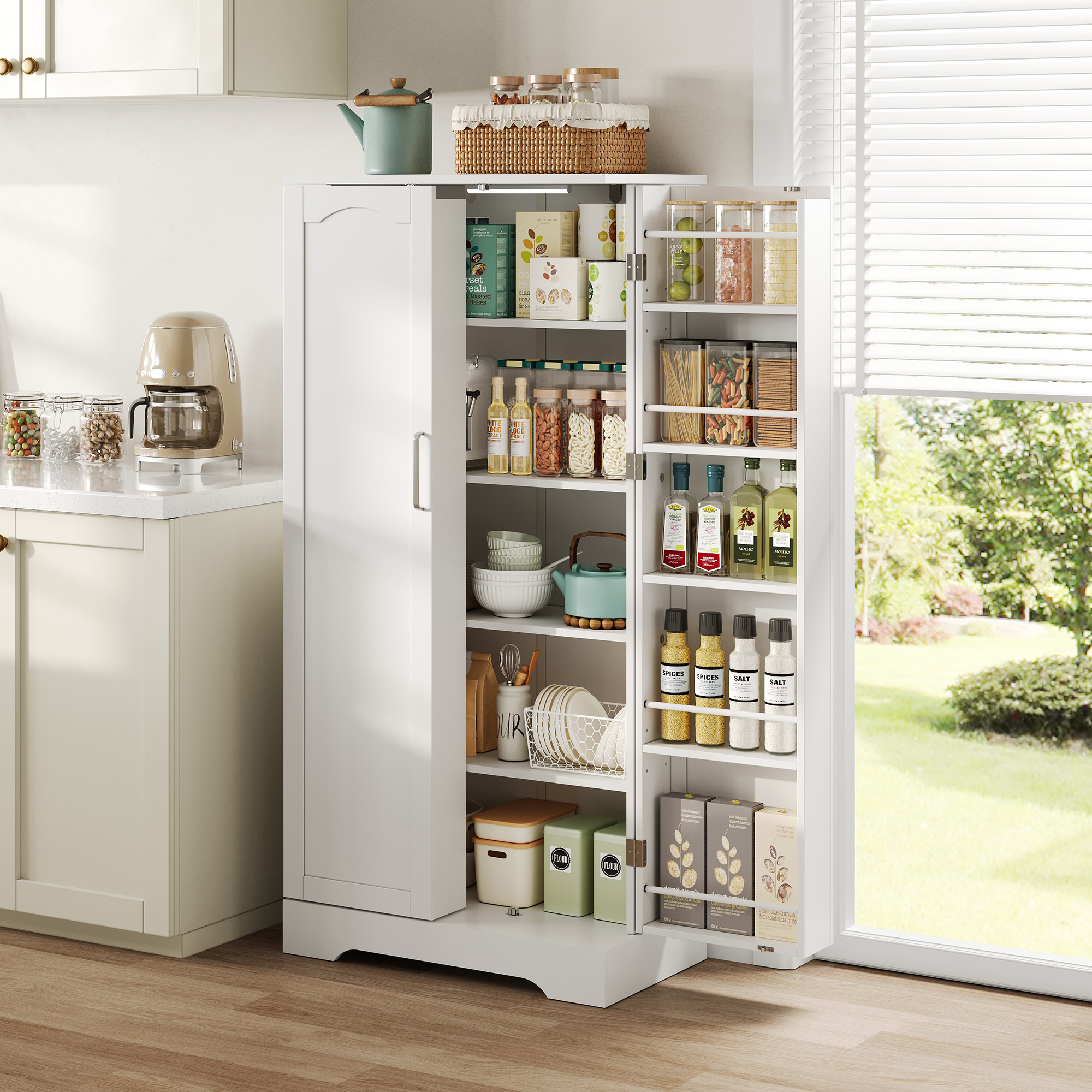 Buffet Compact 60x35x128 Cm Idéal Petites Cuisines Avec Double Porte Et Rangements