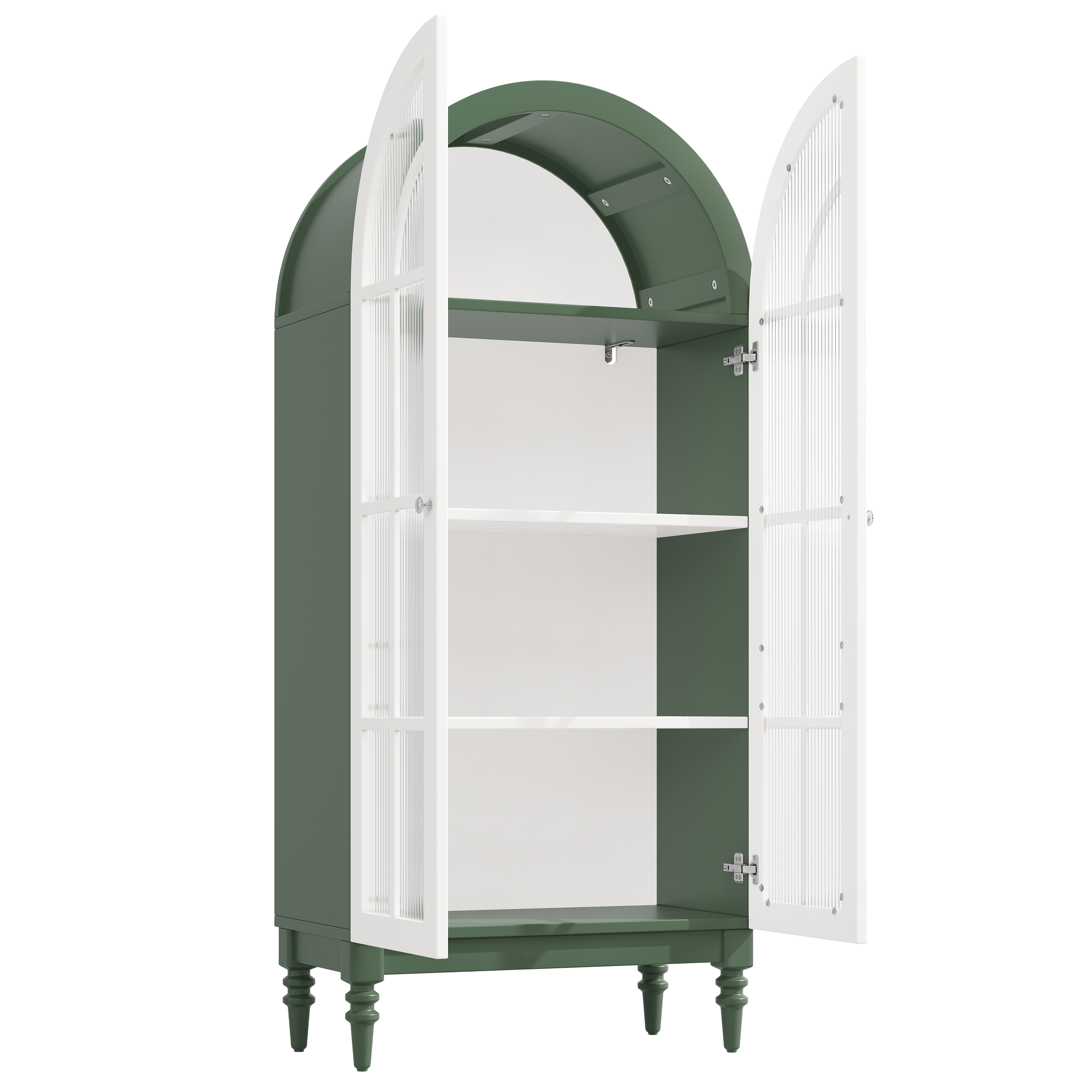 Buffet de cuisine 165 cm avec Éclairage LED, Double Porte Verre Givré Anti-poussière, 3 Étagères Spacieuses pour Vaisselle