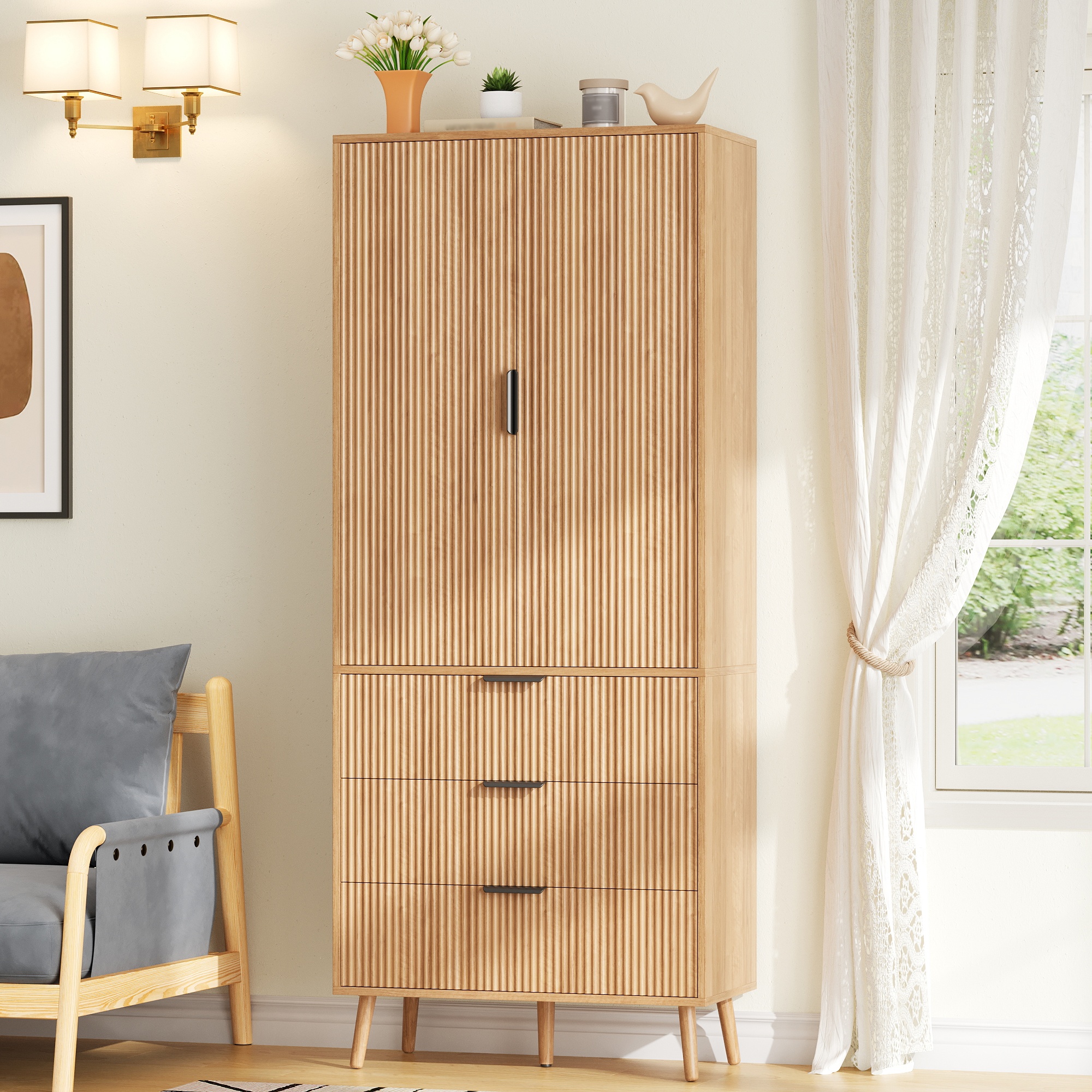 Buffet de cuisine grand format 75x35x180 cm, capacité de stockage maximale, supporte jusqu'à 50 kg, idéal pour salle à manger