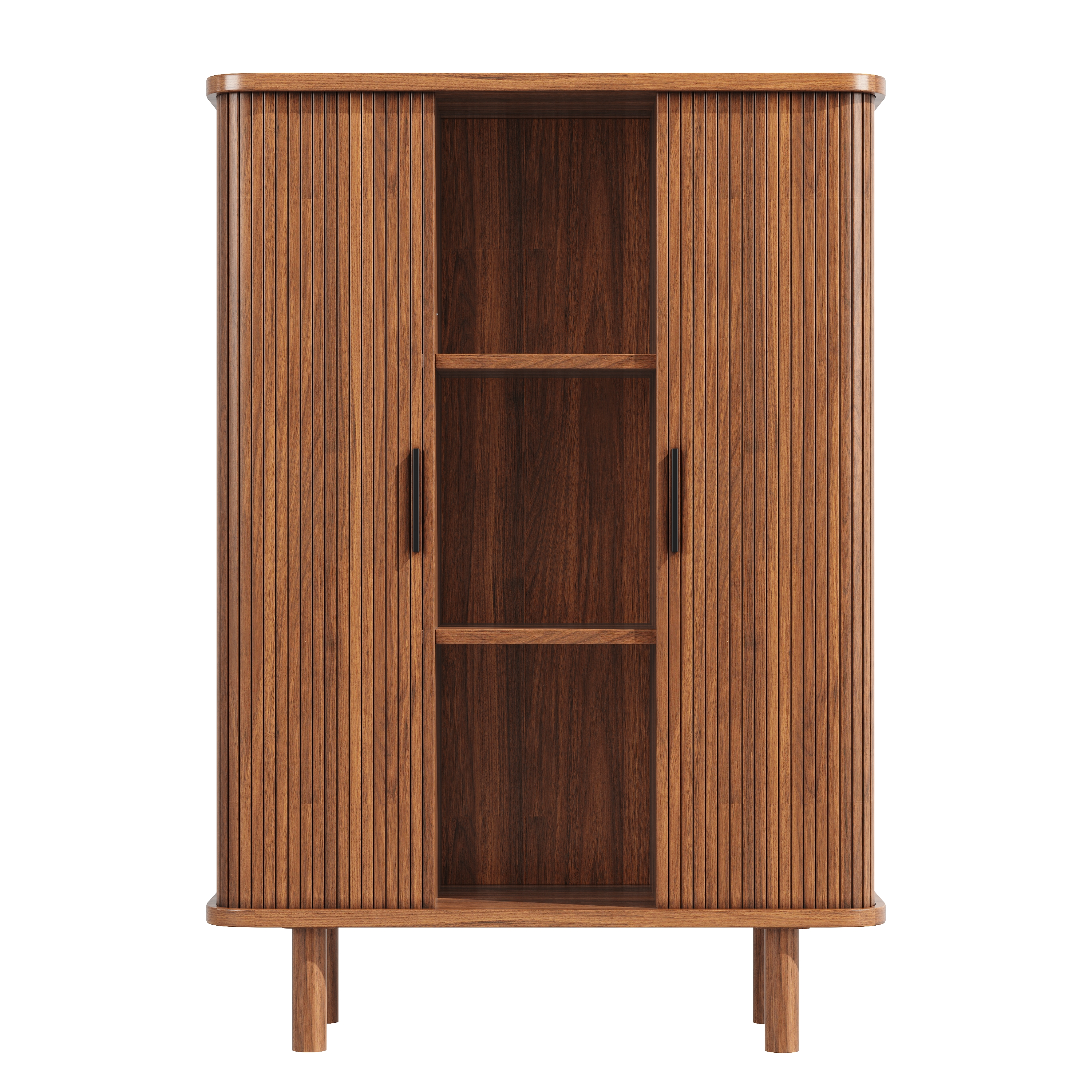 Buffet de cuisine en Panneau composite de fibres de bois à densité et pieds en bois massif, Porte coulissante rainurée avec coins arrondis, Meuble haut 160 cm, Couleur marron