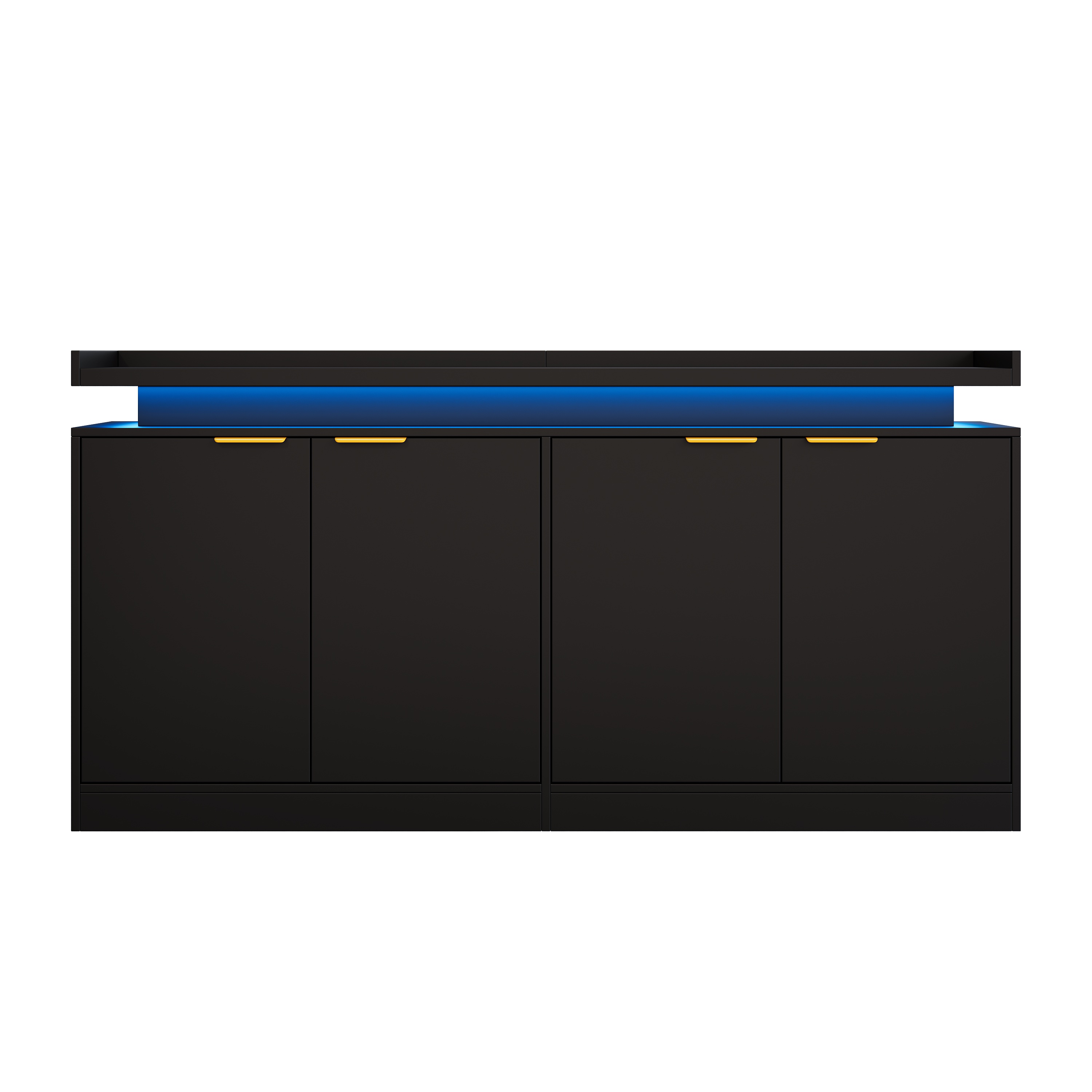 Buffet Noir en Panneau composite de fibres de bois à densité avec 4 Portes, Meuble de Rangement Moderne avec Éclairage LED Intégré pour Cuisine et Salle à Manger