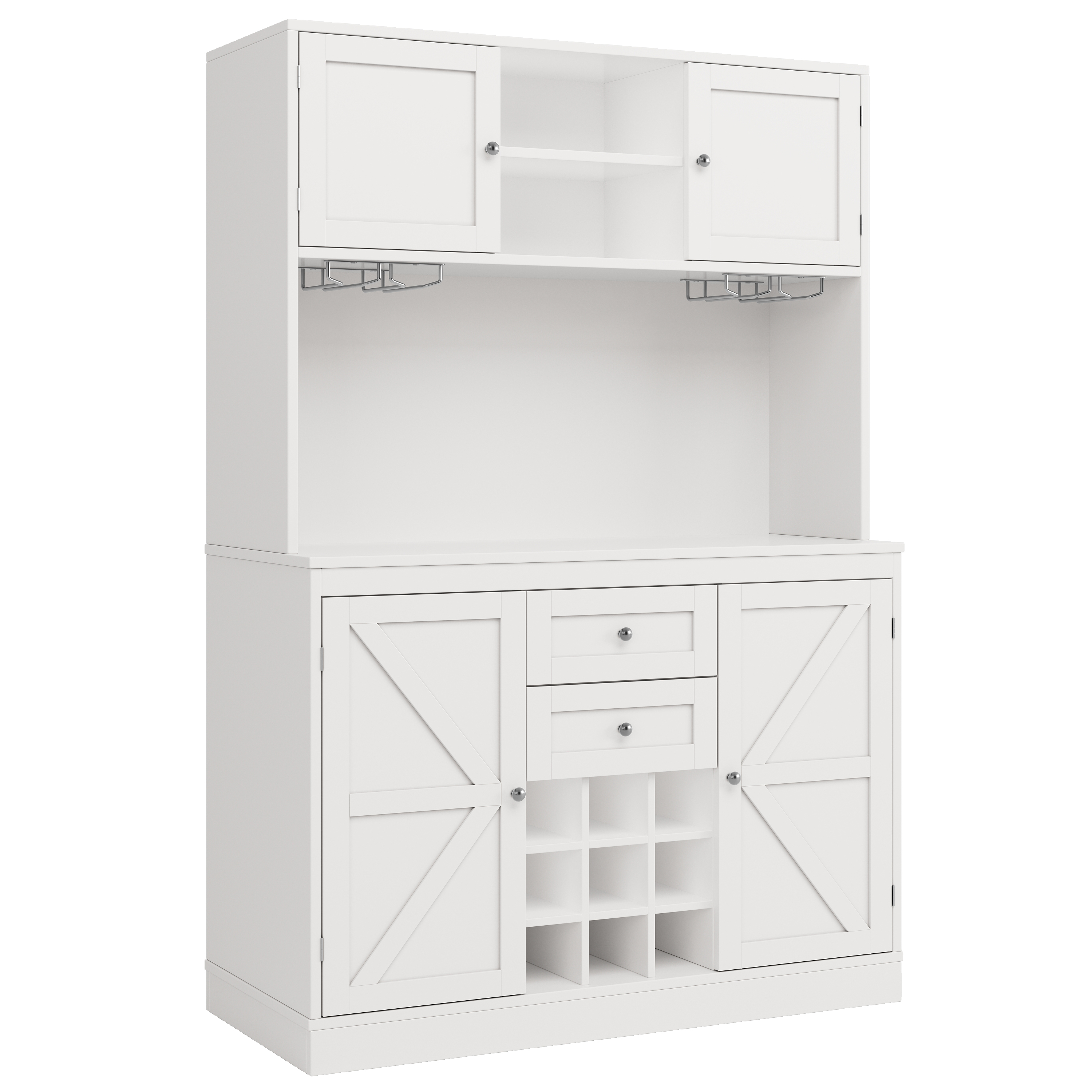 Buffet de cuisine haut blanc 120x40x188 cm, meuble vaisselier 4 portes et 2 tiroirs, rangement optimisé pour cuisine et salon