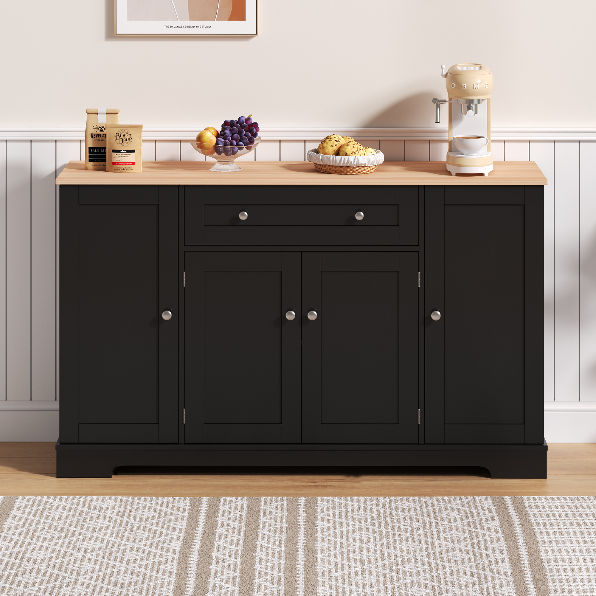 Buffet Multifonction 138 cm - Rangement Optimisé avec Tiroir Silencieux, Étagères Réglables et Sécurité Anti-Basculement