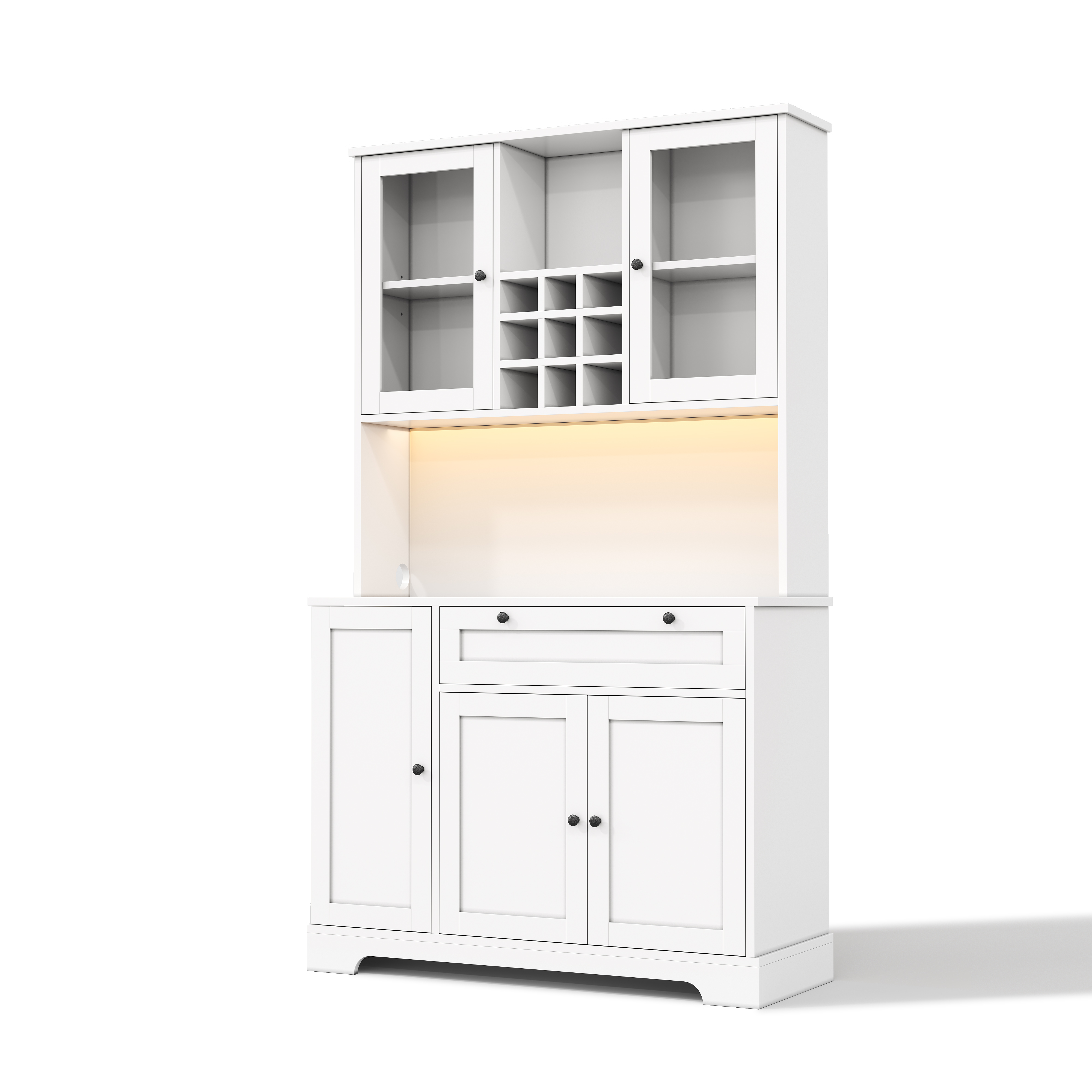 Buffet de cuisine blanc 180x105x40 cm, 5 portes en verre trempé et 1 tiroir, rangement haute capacité pour salle à manger