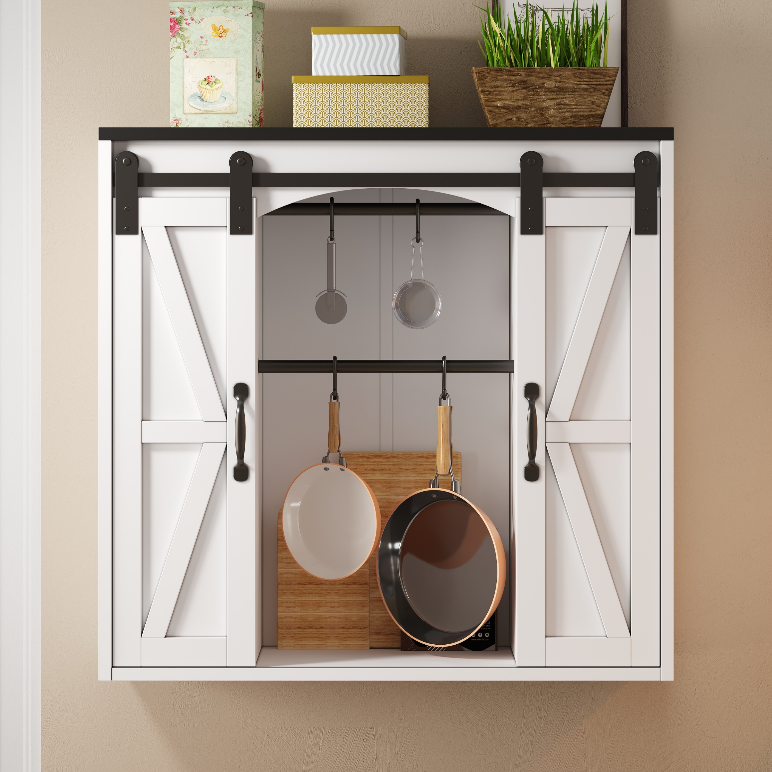 Armoire Murale Cuisine Blanche 80x76cm, Placard Mural à 2 Portes Coulissantes et Étagères Ajustables en Panneau composite de fibres de bois à densité pour Rangement