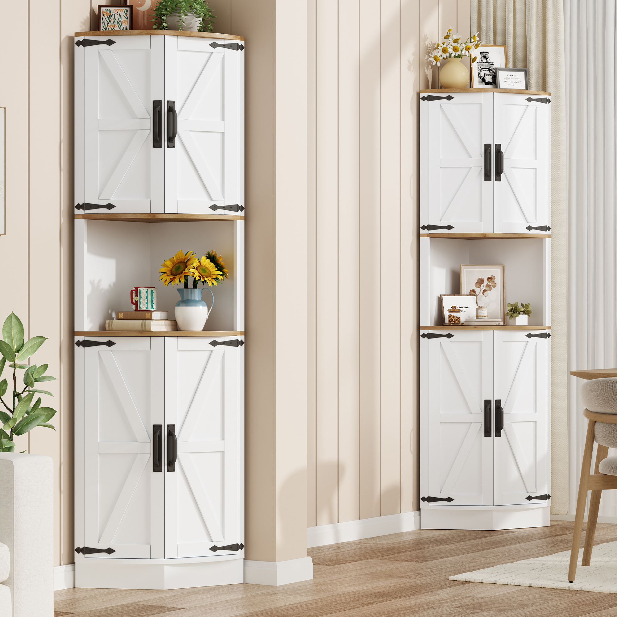 Buffet Angle Rustique Blanc Panneau composite de fibres de bois à densité 39,5x39,5x180cm Armoire Rangement Cuisine