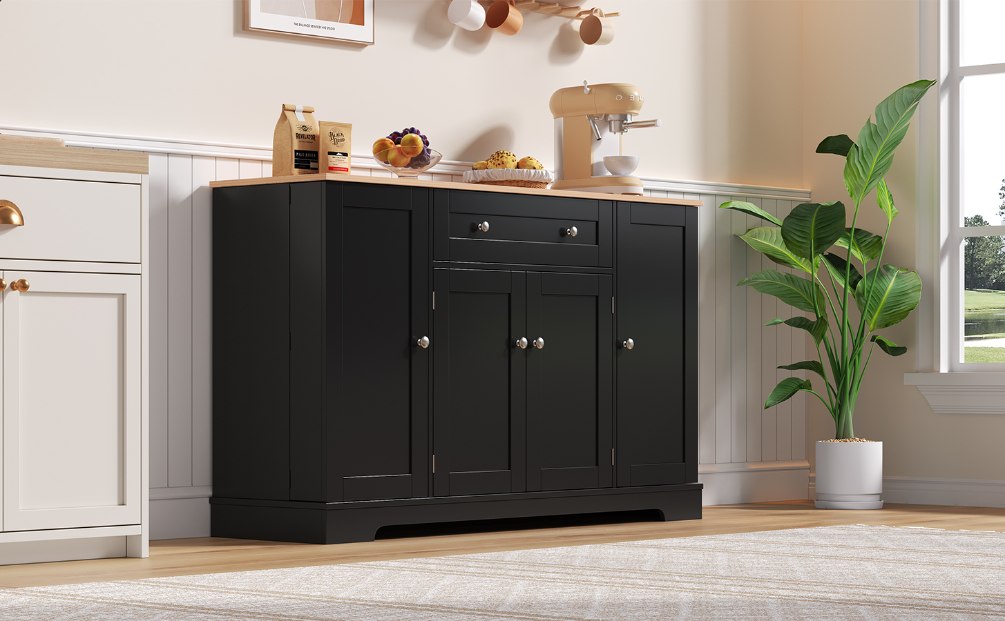 Buffet Multifonction 138 cm - Rangement Optimisé avec Tiroir Silencieux, Étagères Réglables et Sécurité Anti-Basculement