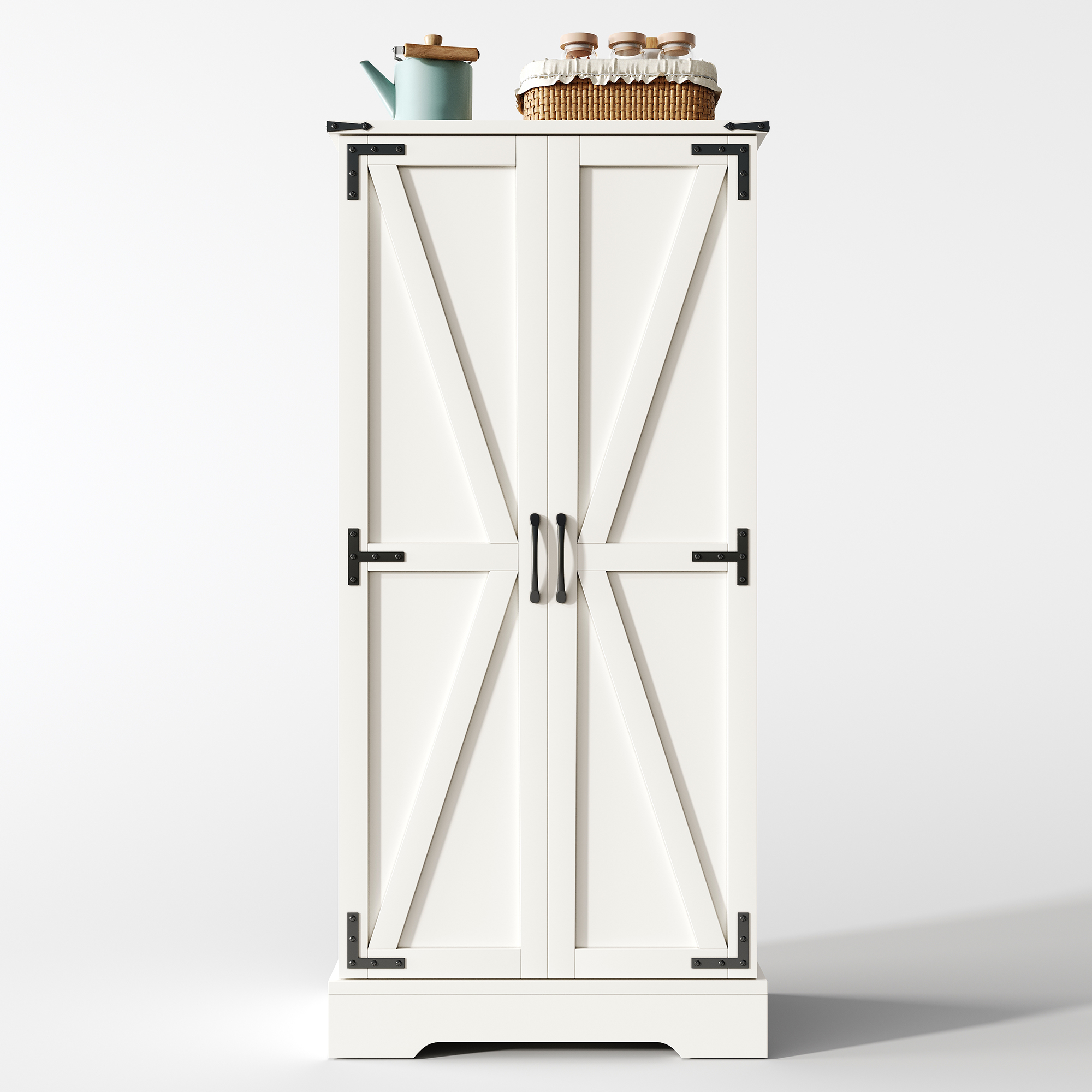 Buffet Étroit 60 cm Largeur, Hauteur 128,5 cm, Meuble Cuisine Blanc avec 2 Portes et 10 Étagères Ajustables