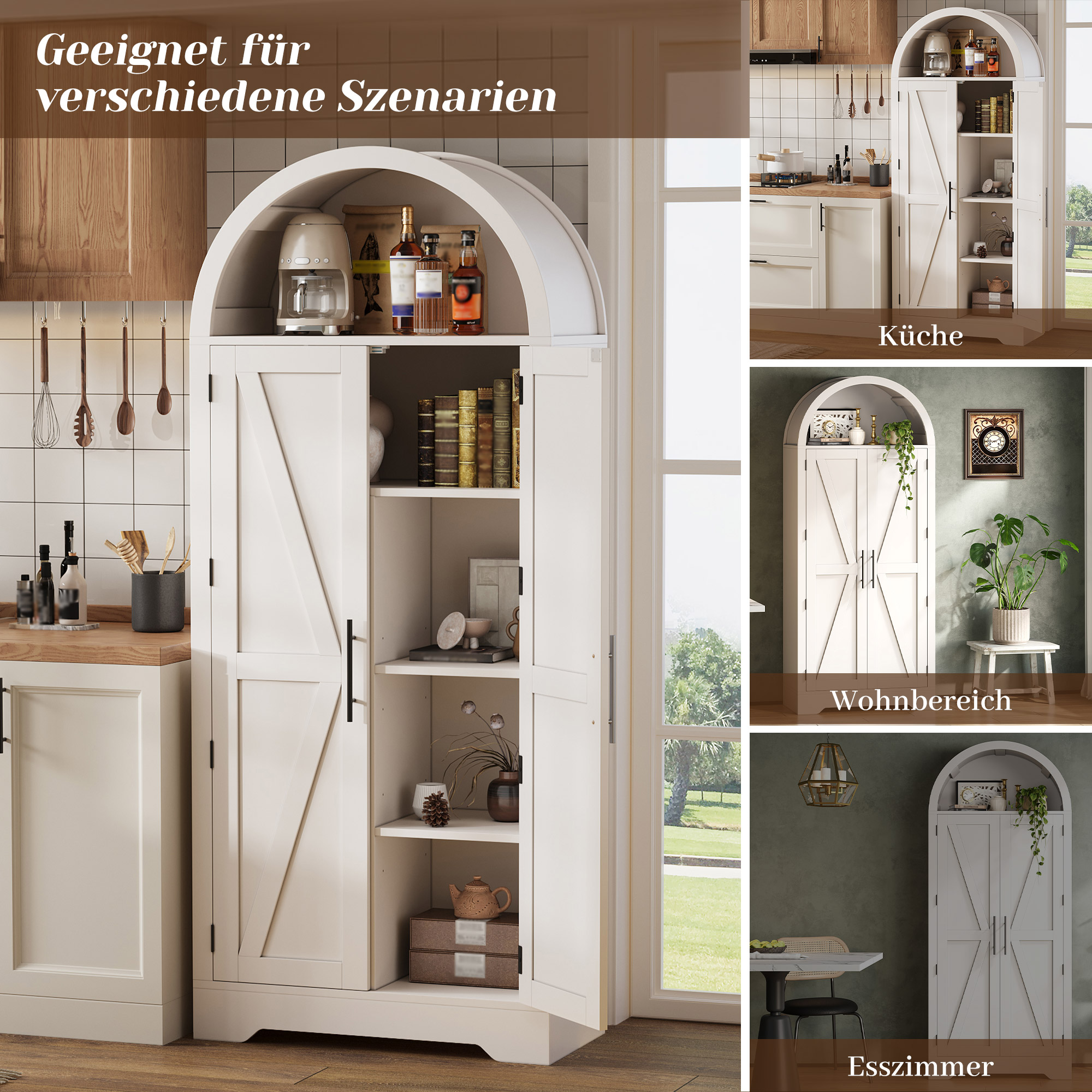 Buffet Blanc en Panneau composite de fibres de bois à densité 170x70x35 cm, Meuble de Rangement avec Portes Battantes et Structure Stable, Style Campagne Moderne