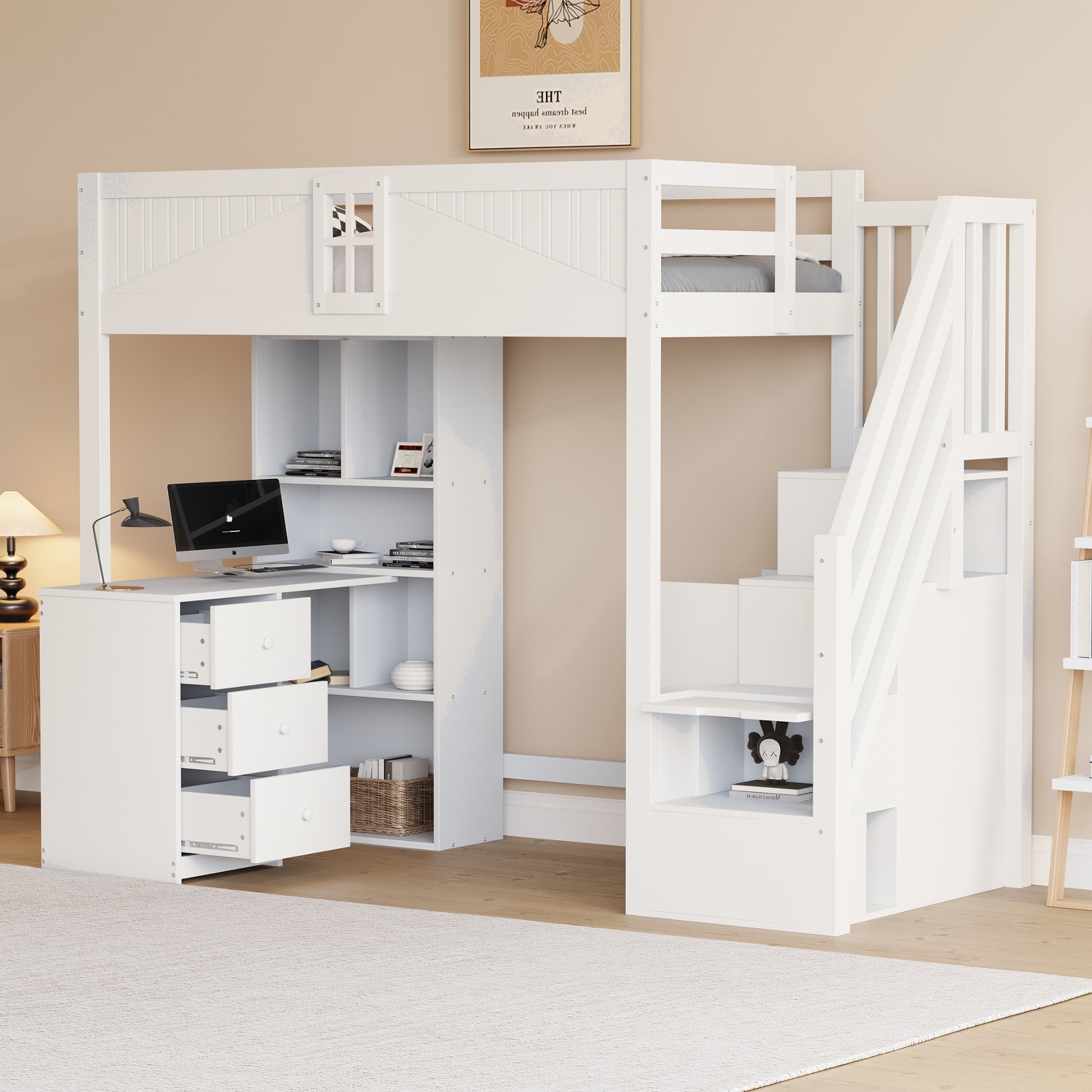 Rangements spacieux et bureau intégré