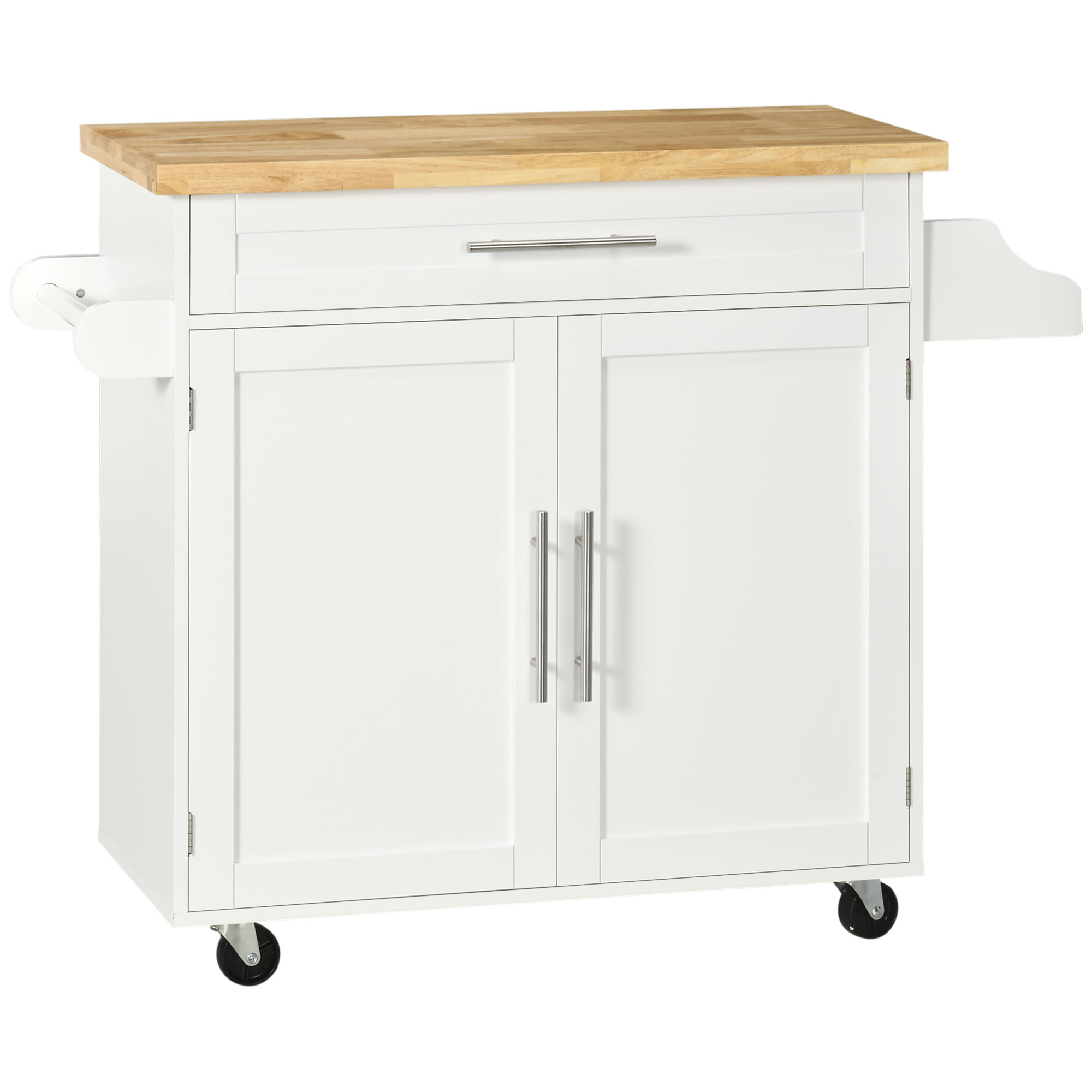 Îlot de cuisine sur roulettes avec rangement spacieux, étagère réglable, plan de travail imperméable, blanc, 109x40x89 cm