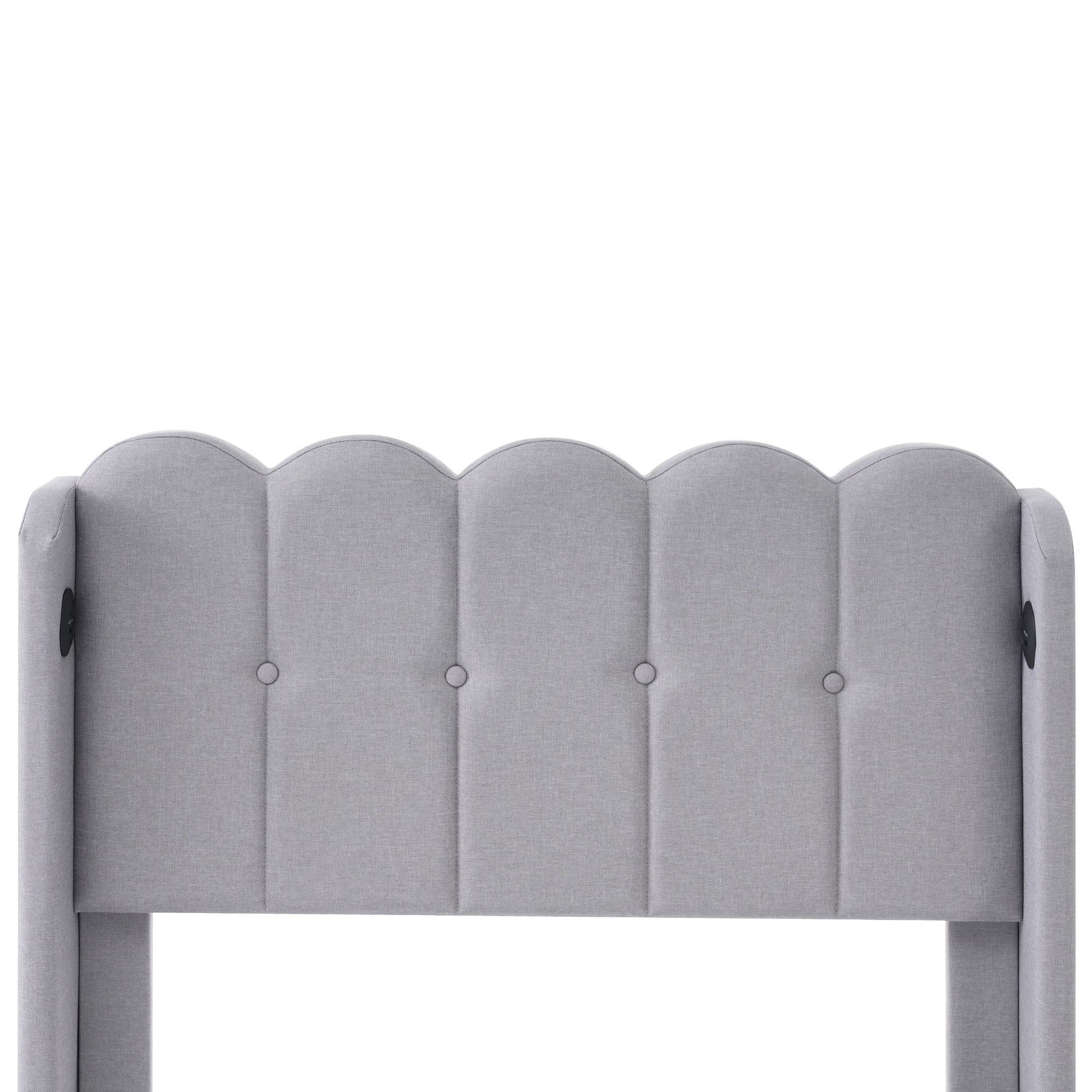 Cadre de lit capitonné en tissu lin gris avec tête de lit rembourrée, structure robuste et design contemporain