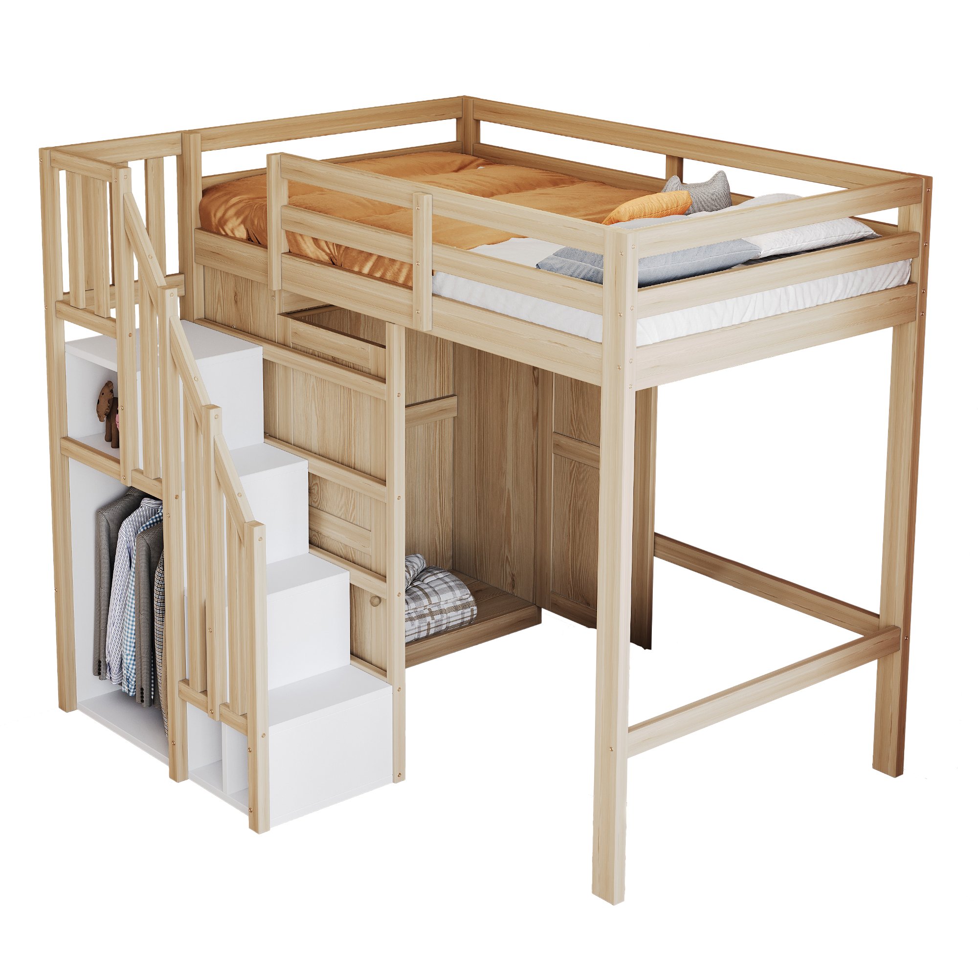 Lit mezzanine 90x200, 1 place, avec armoire et échelle, pour enfant et adolescent