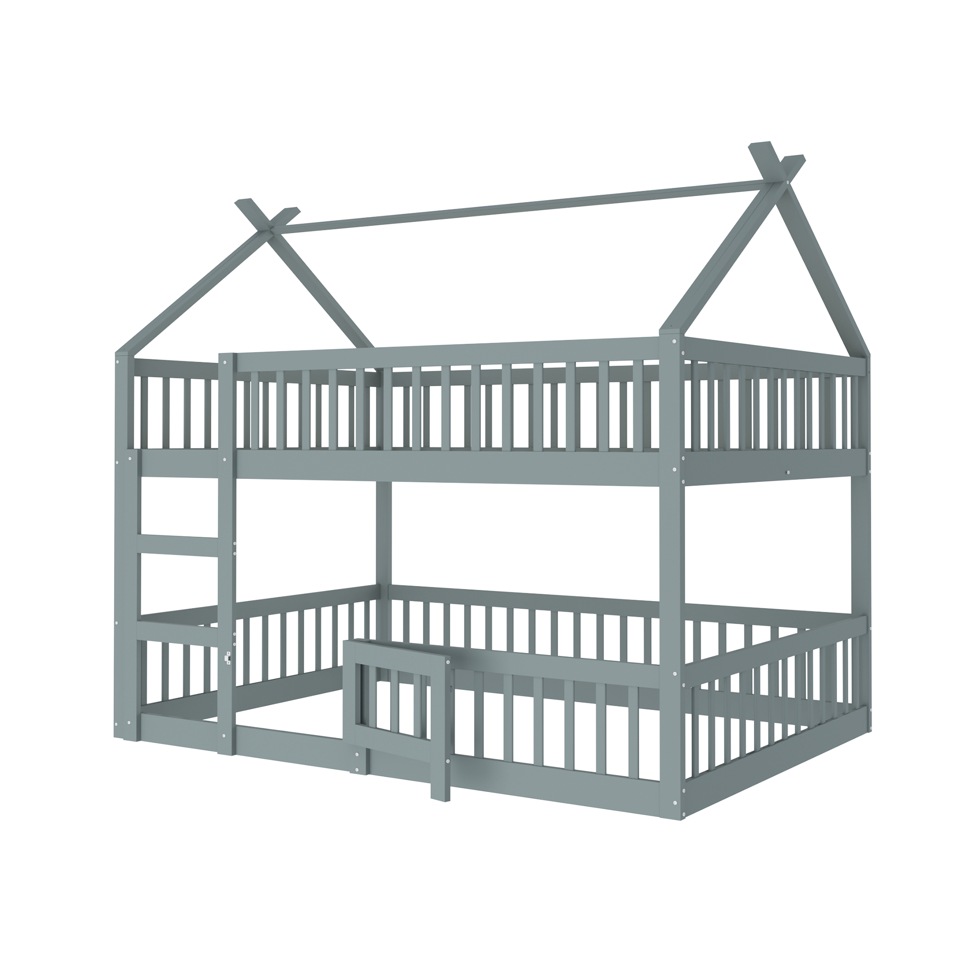 Lit superposé enfant 140x200 avec escalier et rangement, bois massif gris, familial
