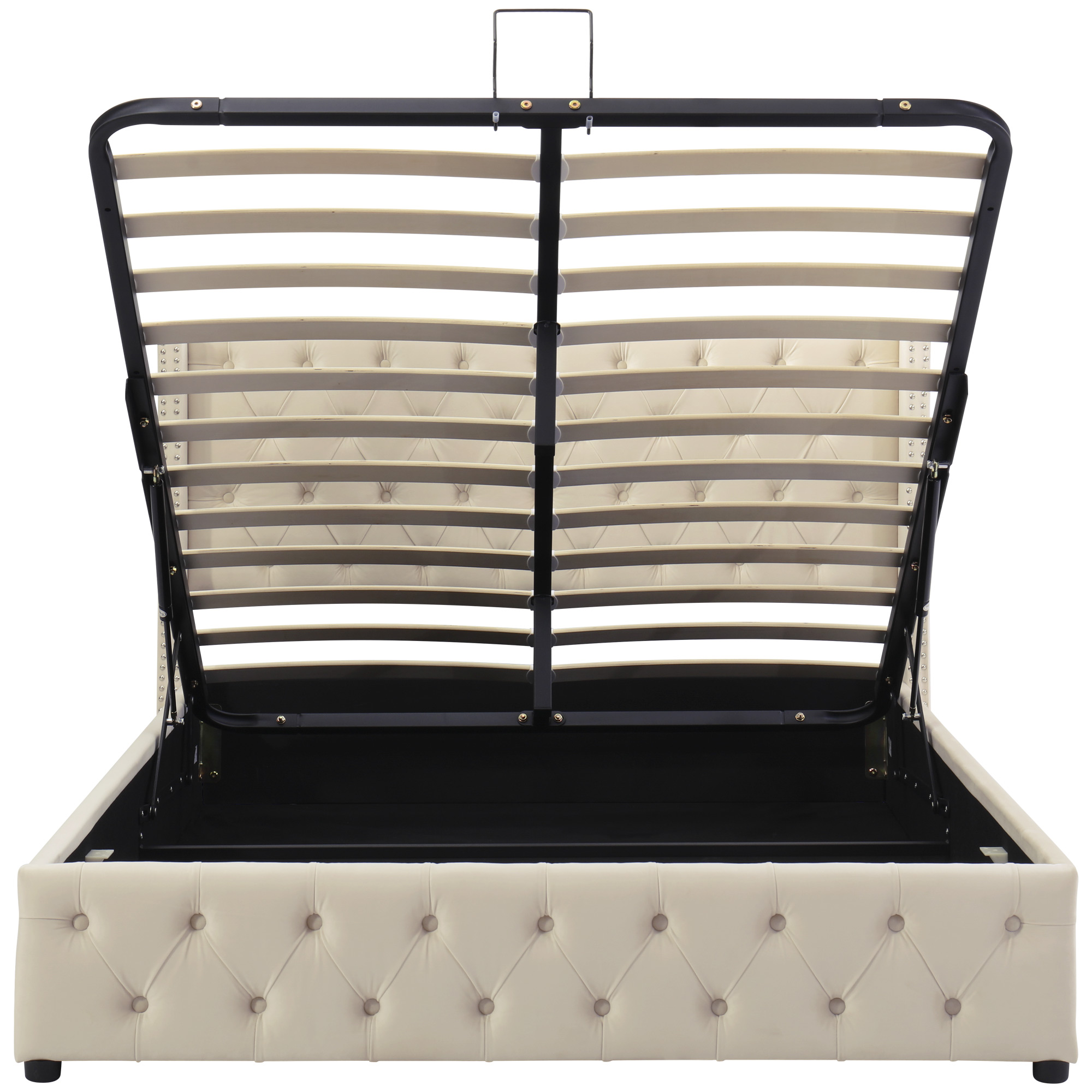 Lit rembourré 140x190 style Chesterfield en velours, lit coffre avec levier hydraulique pour accès au rangement sous le matelas