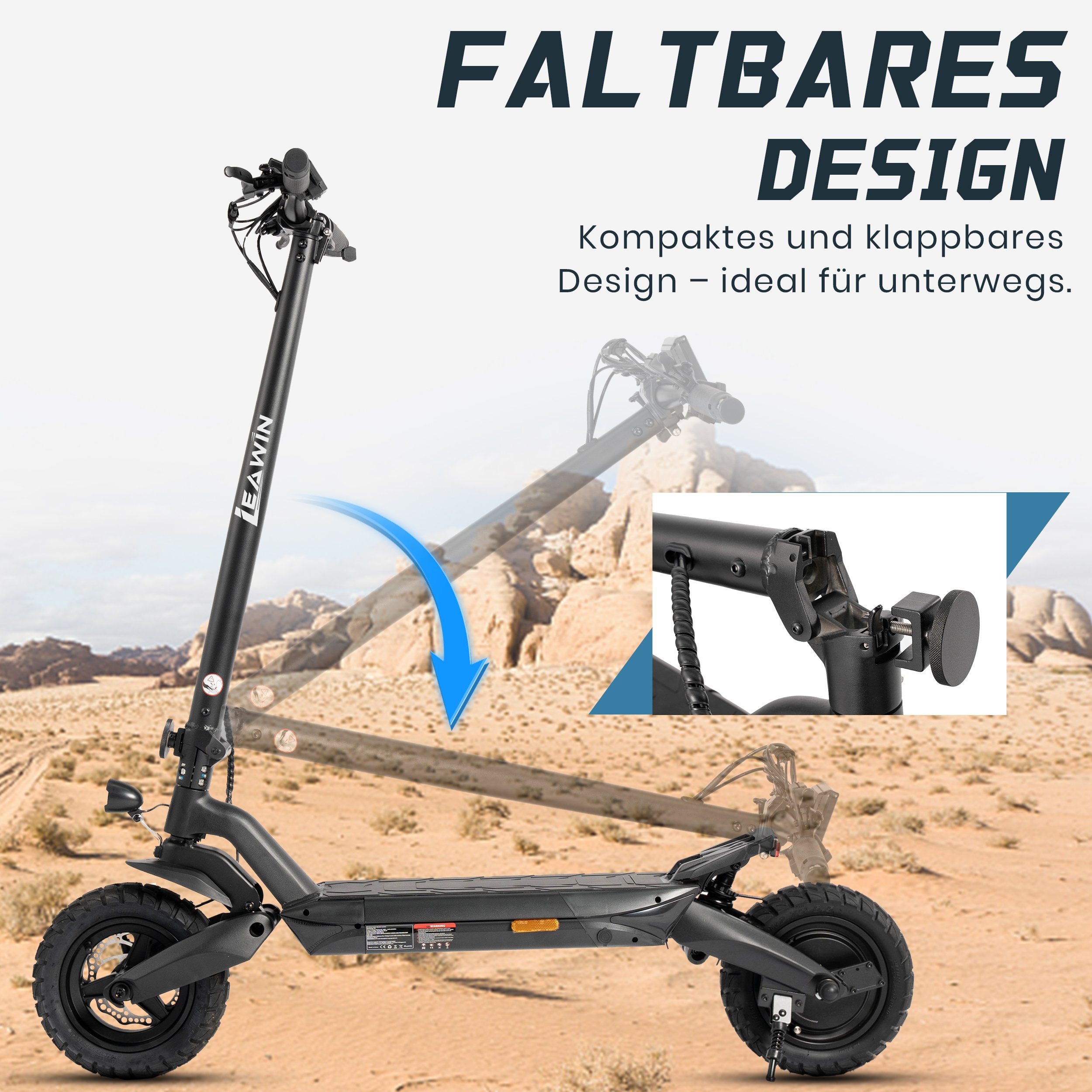 Trottinette électrique 10 pouces, 500W, 48V 720Wh, autonomie 80km, vitesse 20 km/h, pliable, poids 29 kg, pour adultes, ABE, noir
