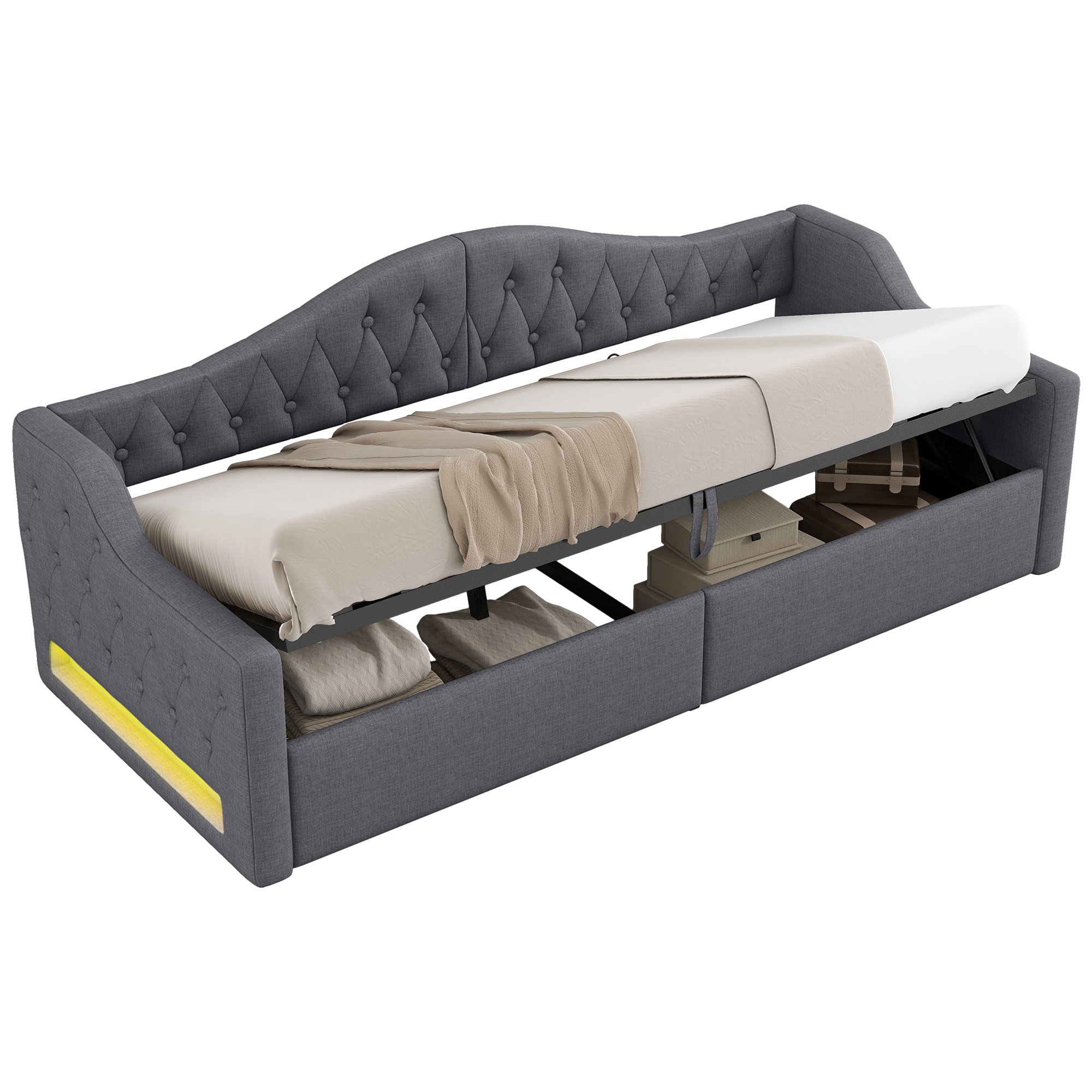 Un rangement spacieux sous le couchage