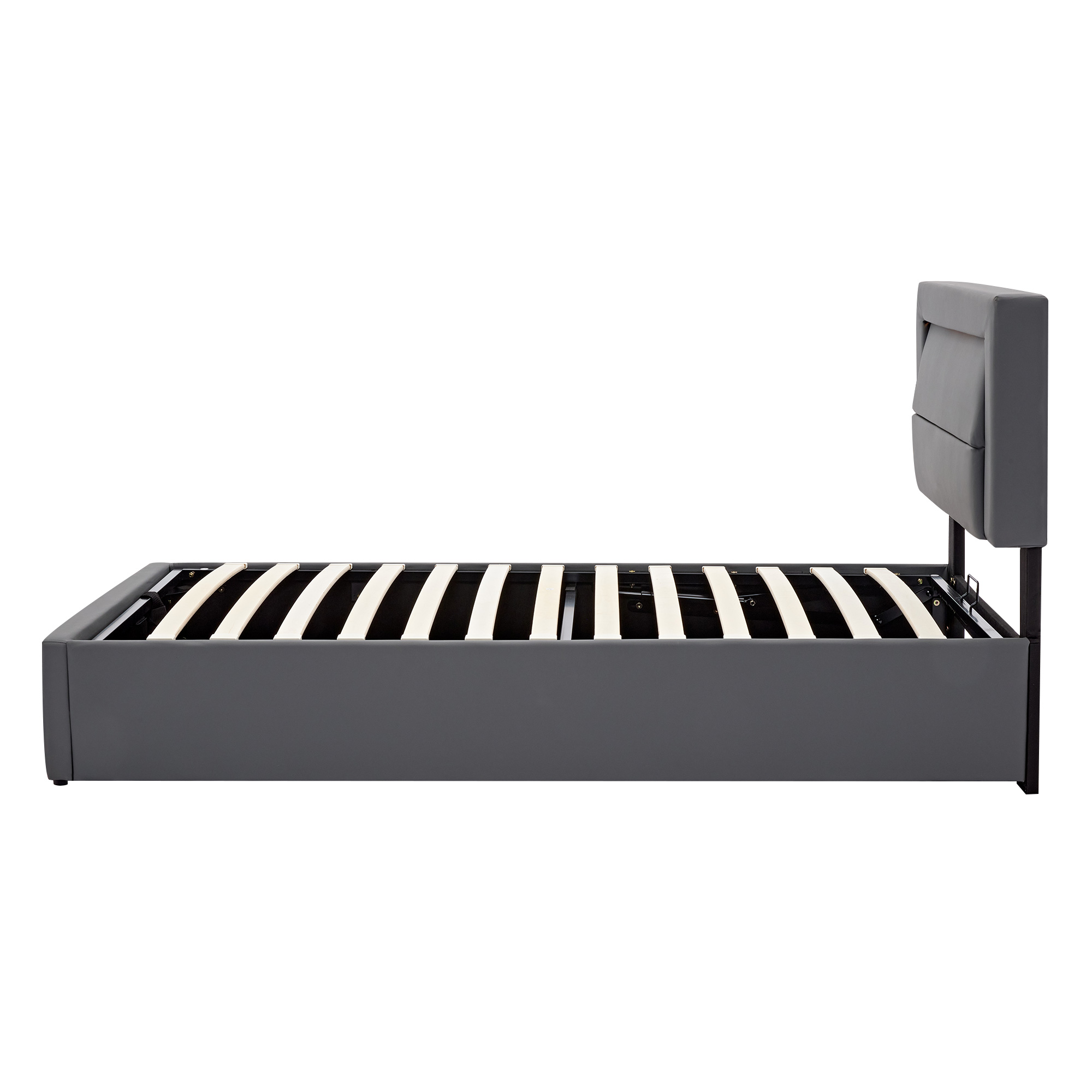 Lit coffre 90x190 gris avec LED et USB, design multifonctionnel pour chambre adulte, montage facile, revêtement PU texturé