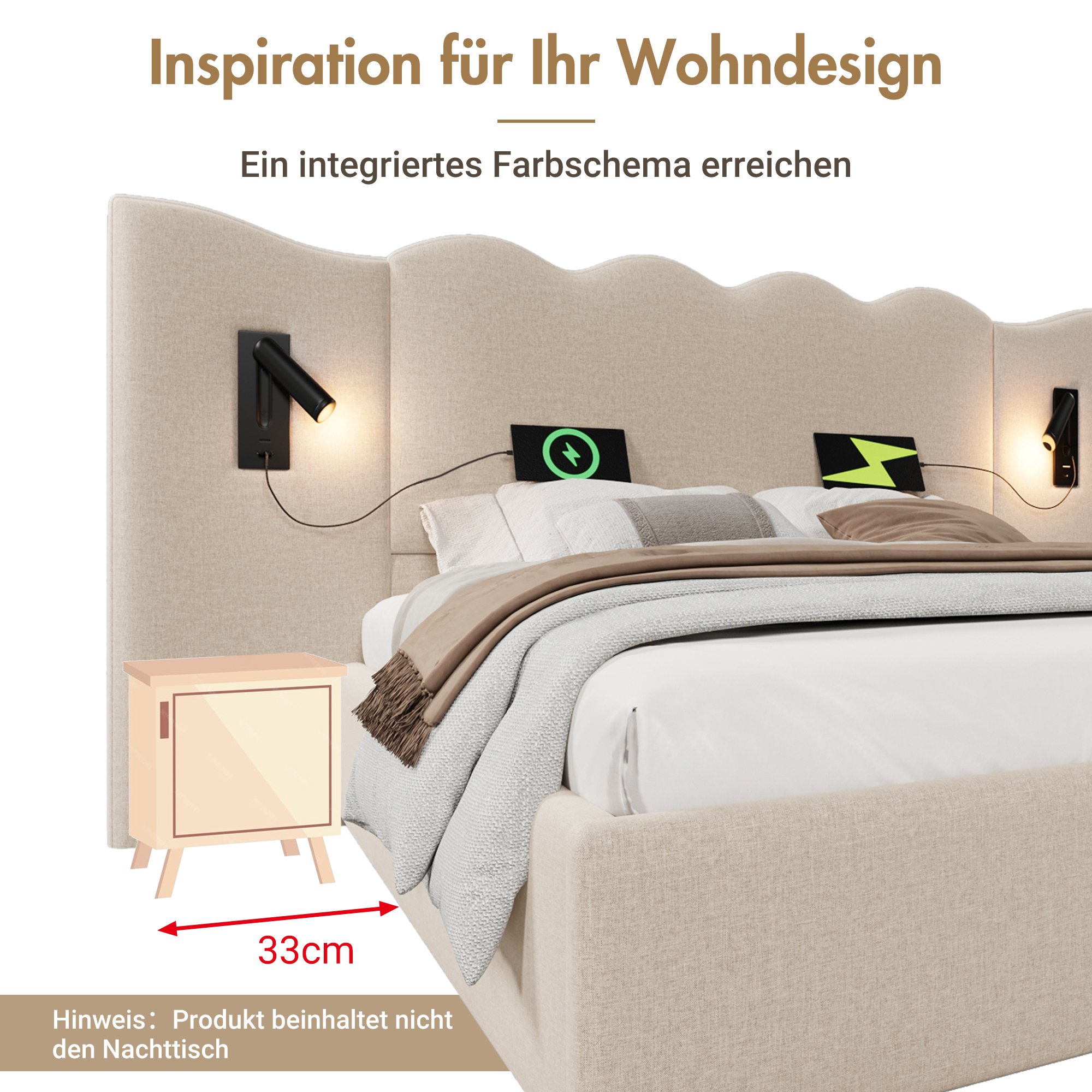 Lit coffre double 160x200 avec rangement hydraulique, lampe LED rotative et ports USB Type-C pour recharge facile