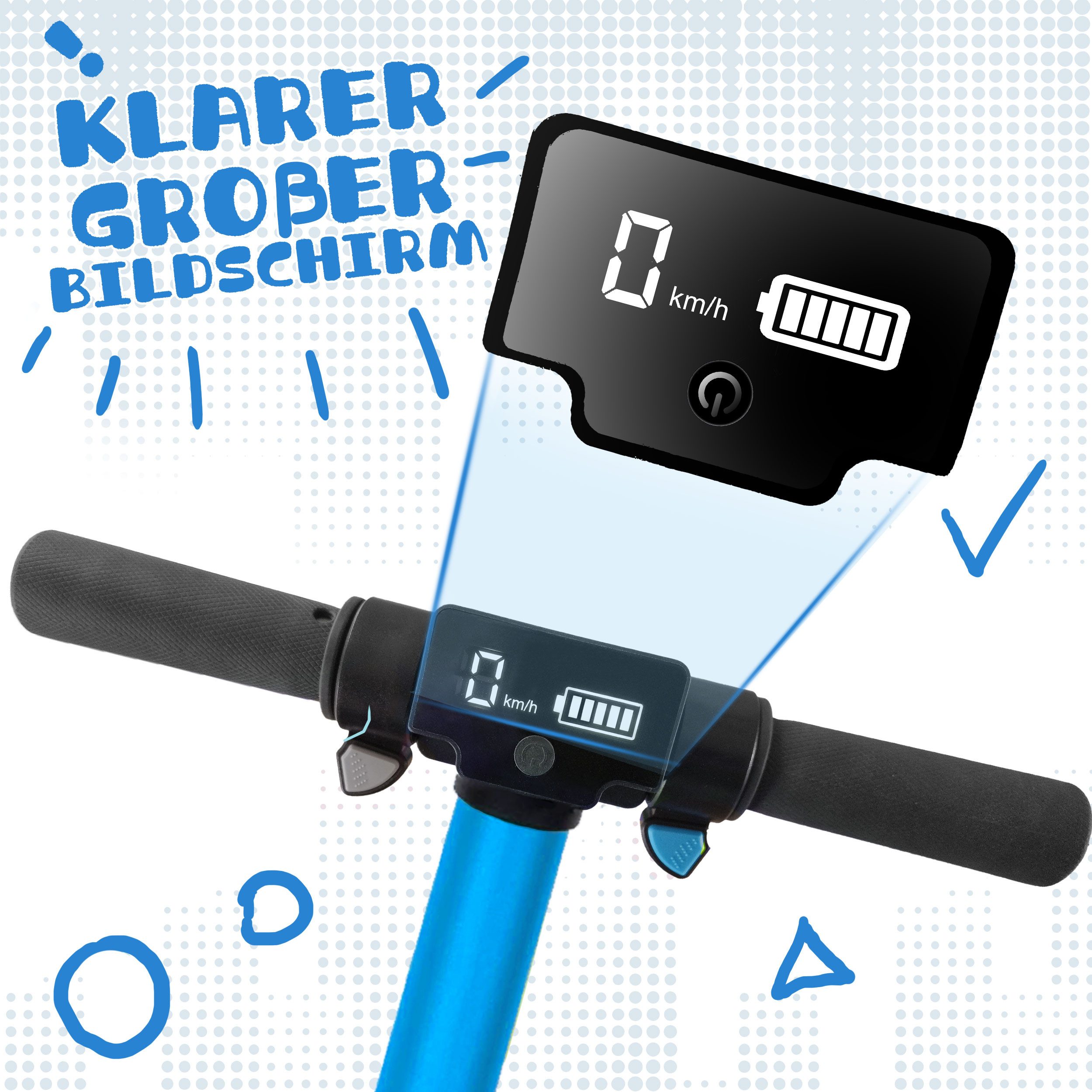 Trottinette enfant électrique avec double freinage EBS et frein à pied, LED, pliable, 14 km/h, pour 6-12 ans