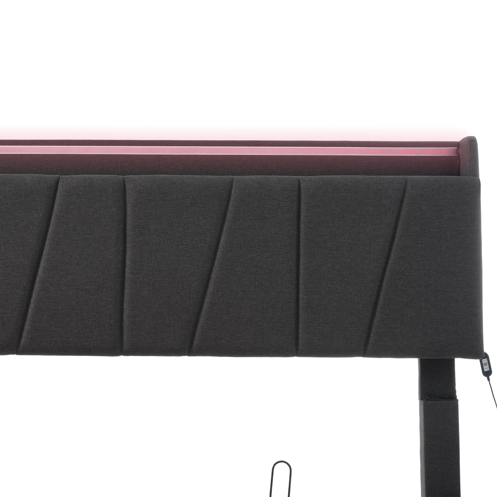 lit coffre 140x200 gris en tissu avec rangement hydraulique, LED, ports USB et sommier à lattes