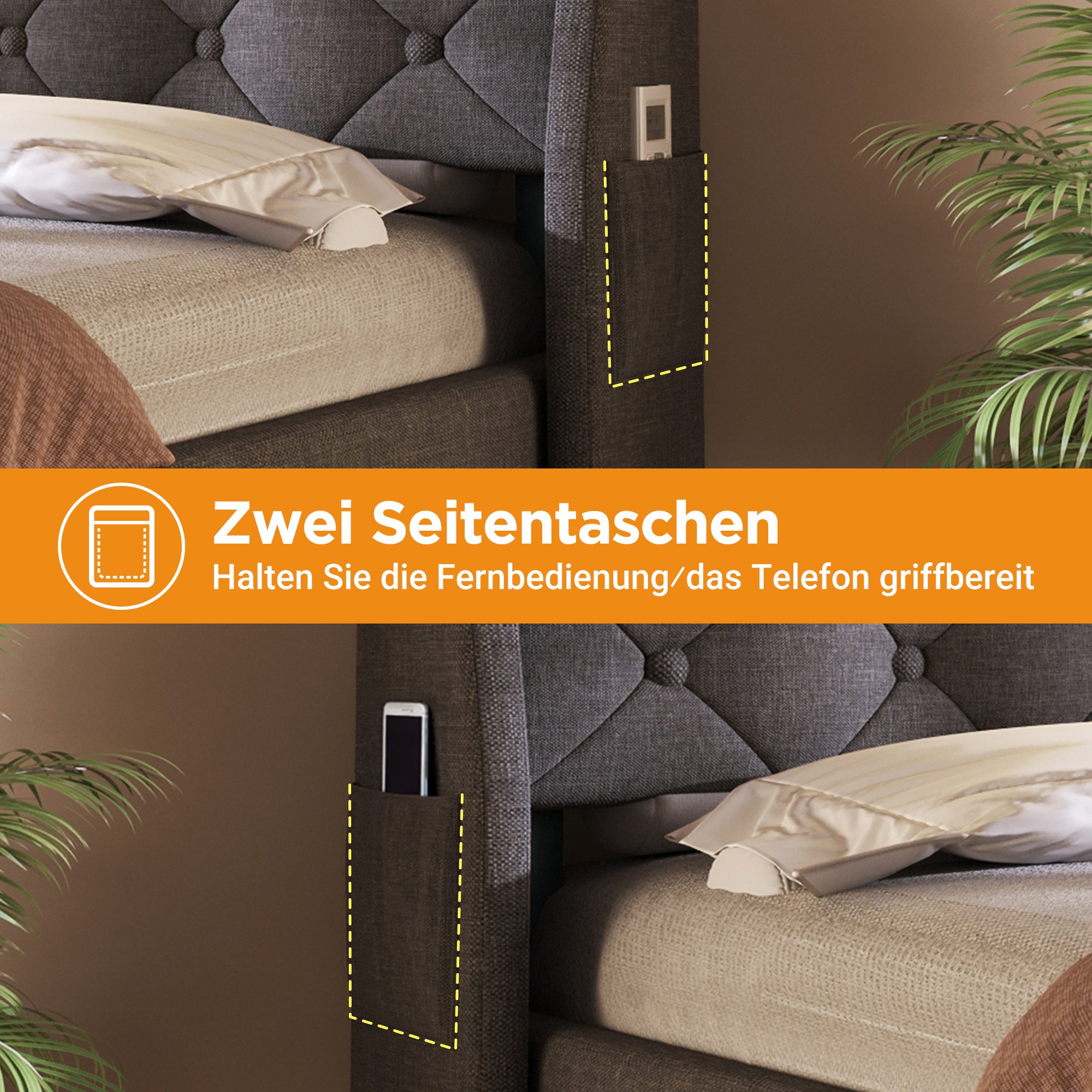Lit coffre 90x200 avec matelas ressorts ensachés, LED connectée app et stockage sous cadre