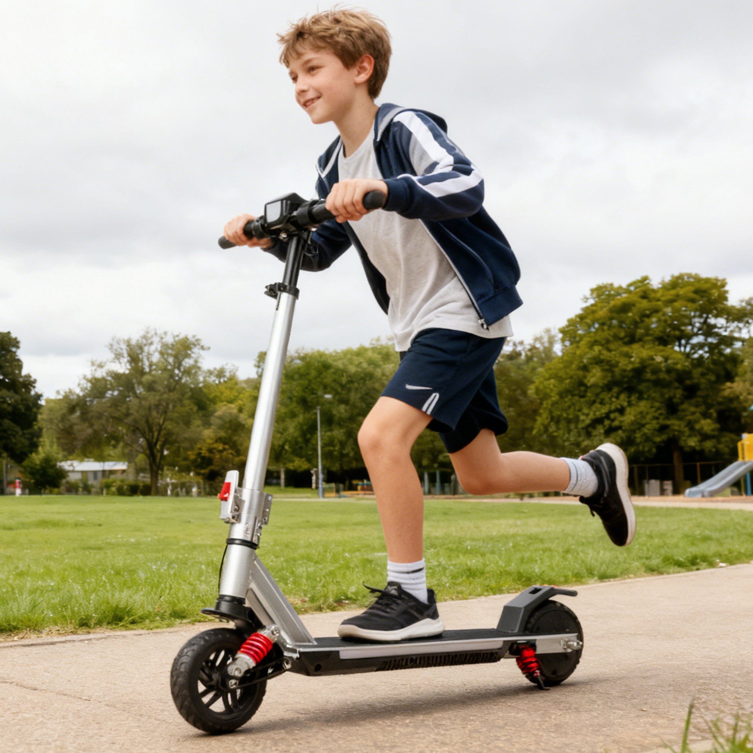 Trottinette enfant électrique 14 km/h, pliable, aluminium, guidon réglable, éclairage LED, frein EBS, pour enfants dès 10 ans