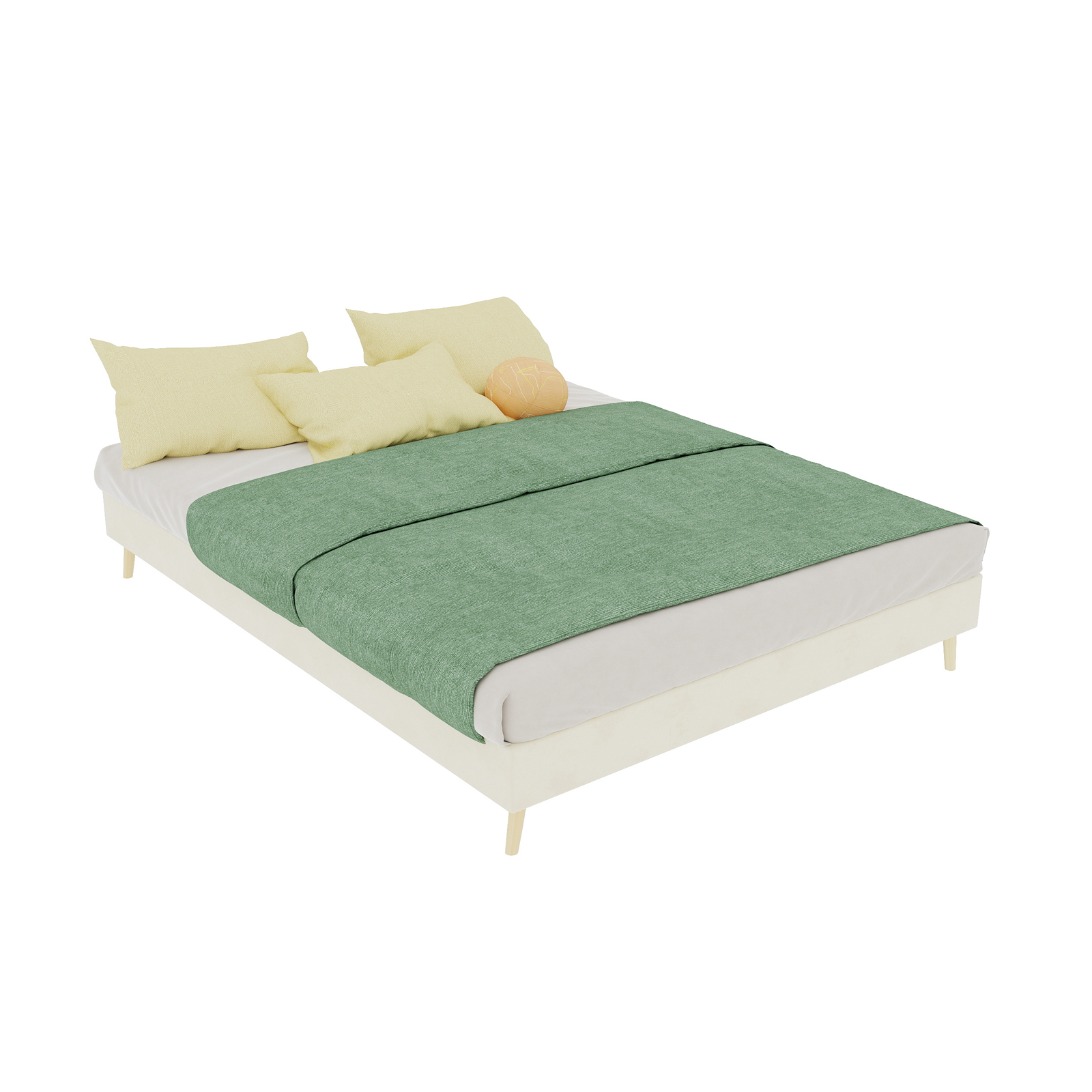 Cadre de lit 140x200 en velours beige, design moderne, base basse, sans tête de lit ni matelas