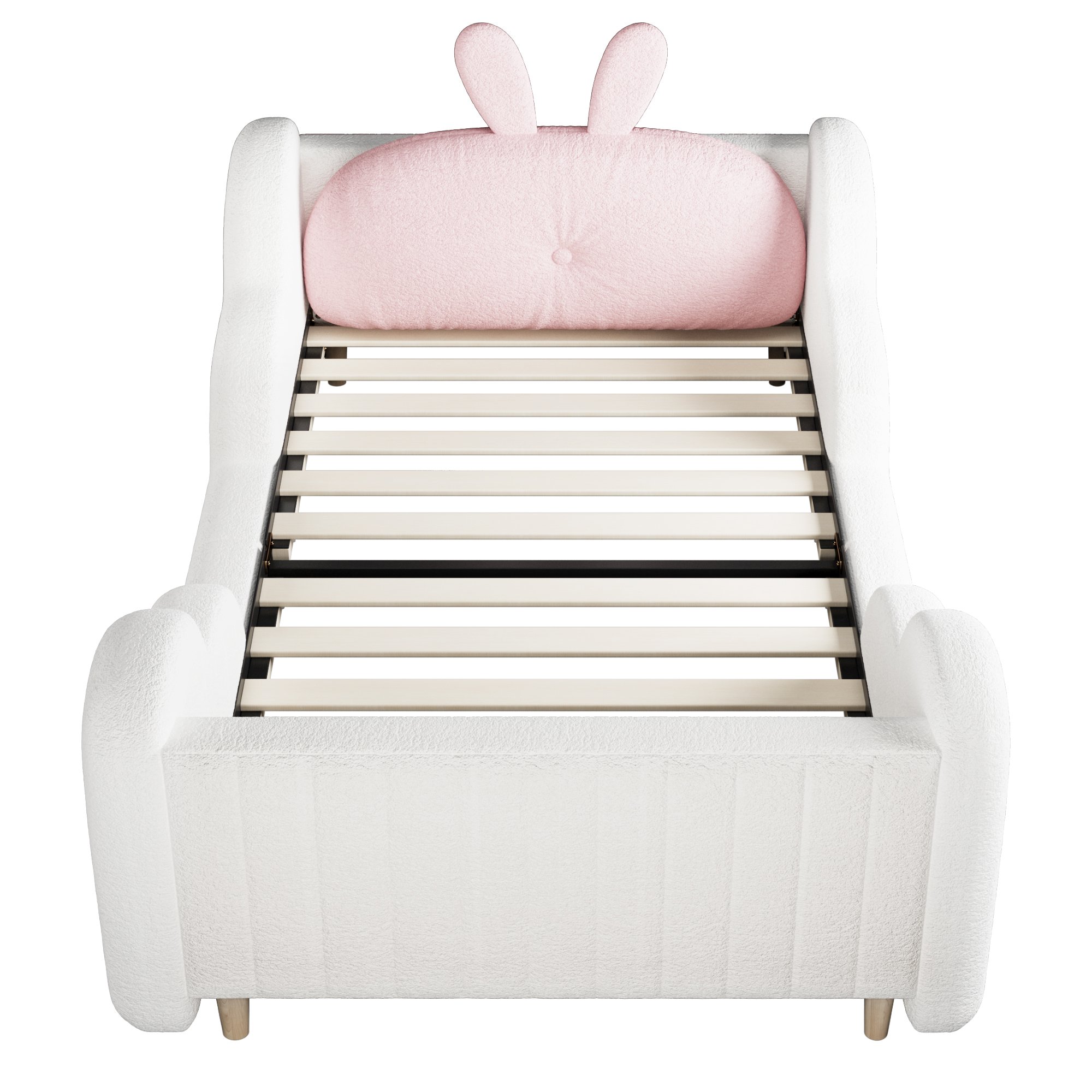 Lit enfant 90x200 avec barrières latérales nuage et coussin lapin, sécurité et confort, sans matelas