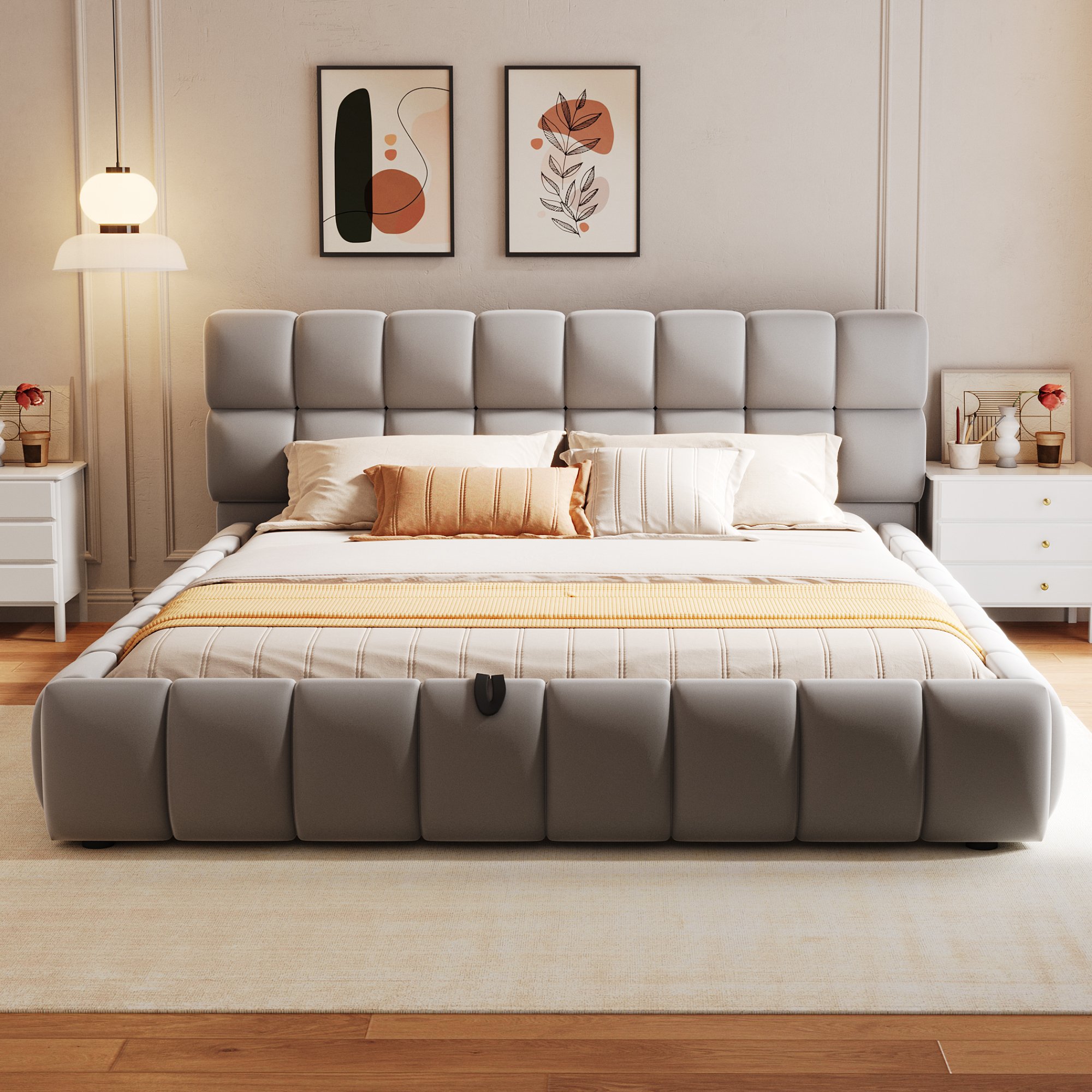 Lit coffre 140x200 en velours gris avec rangement hydraulique, sans matelas, à monter soi-même