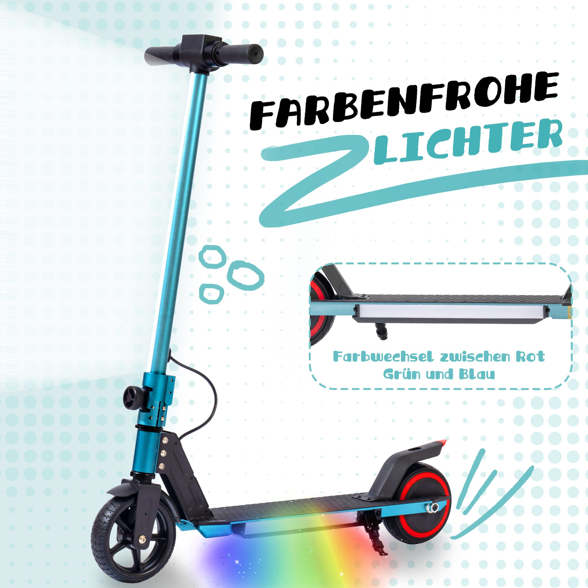 Trottinette enfant en aluminium pliable, 6,5 pouces, avec éclairage LED et frein EBS, pour enfants de 6 à 12 ans