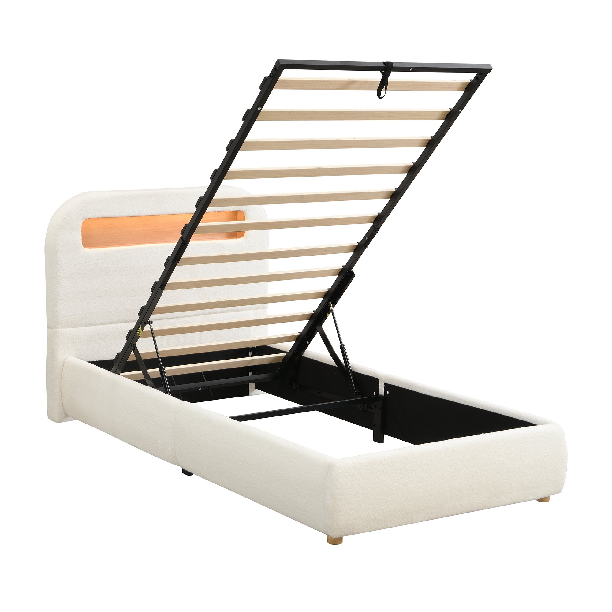 Lit coffre 90x200 avec grand rangement hydraulique et éclairage LED pilotable par application pour chambre d'enfant