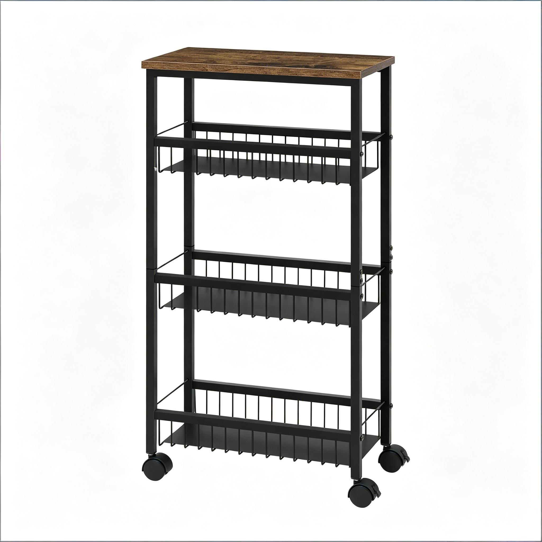 Îlot de cuisine sur roulettes avec rangement, chariot de service noir, 4 niveaux, dimensions 40x20x87 cm, pour cuisine et salon