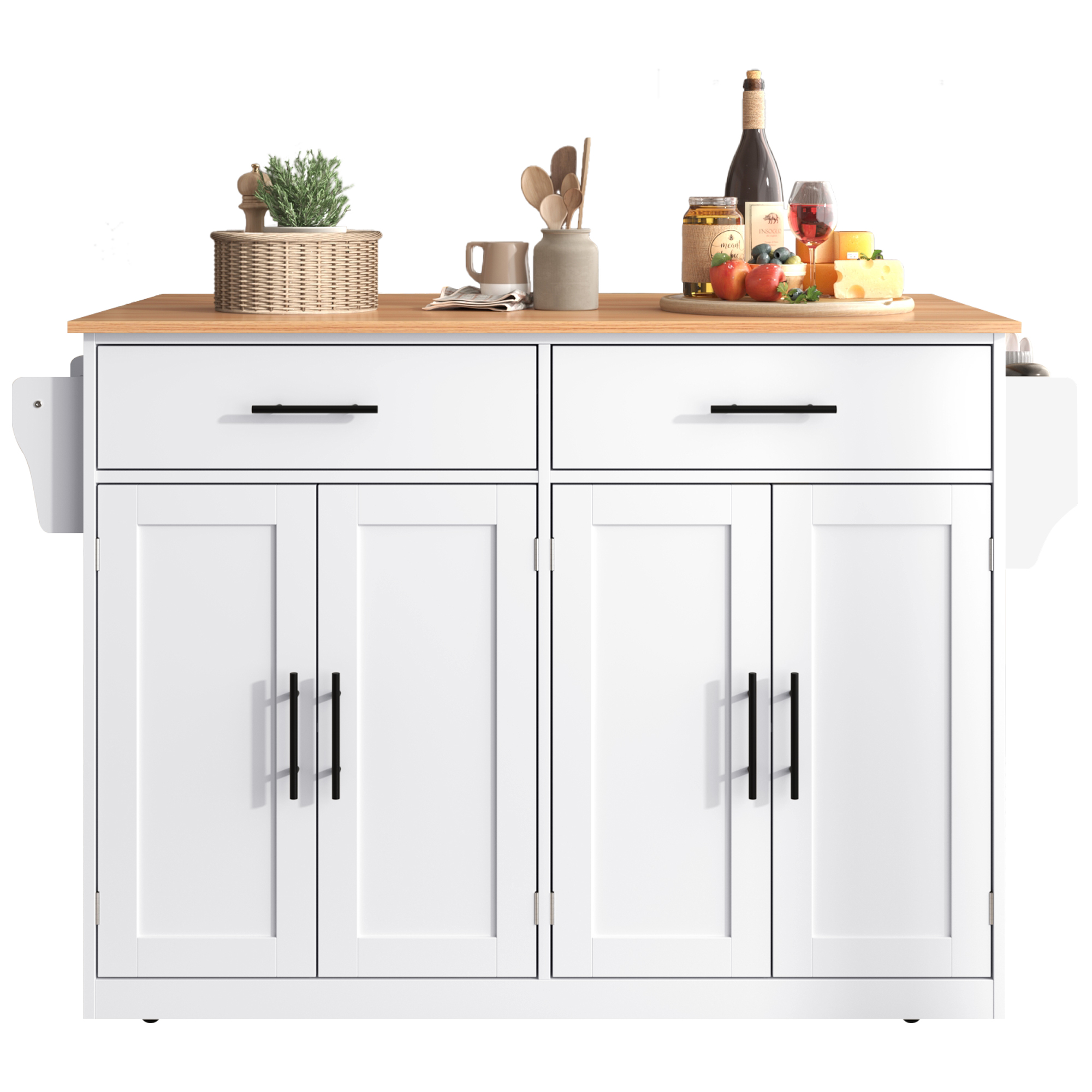 Îlot de cuisine avec plan de travail rabattable, rangements et roulettes, idéal pour cuisines et salles à manger, 120x71 cm