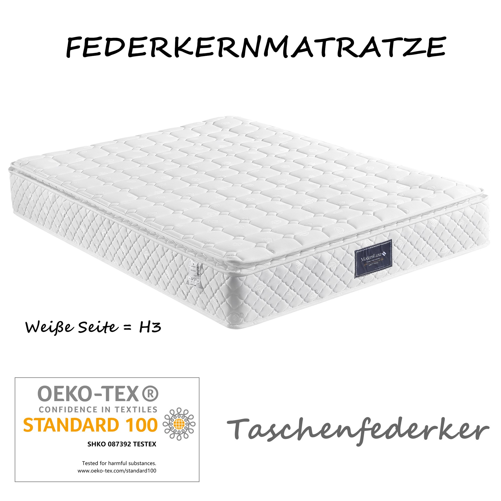 Matelas à ressorts ensachés 7 zones certifié OEKO-TEX