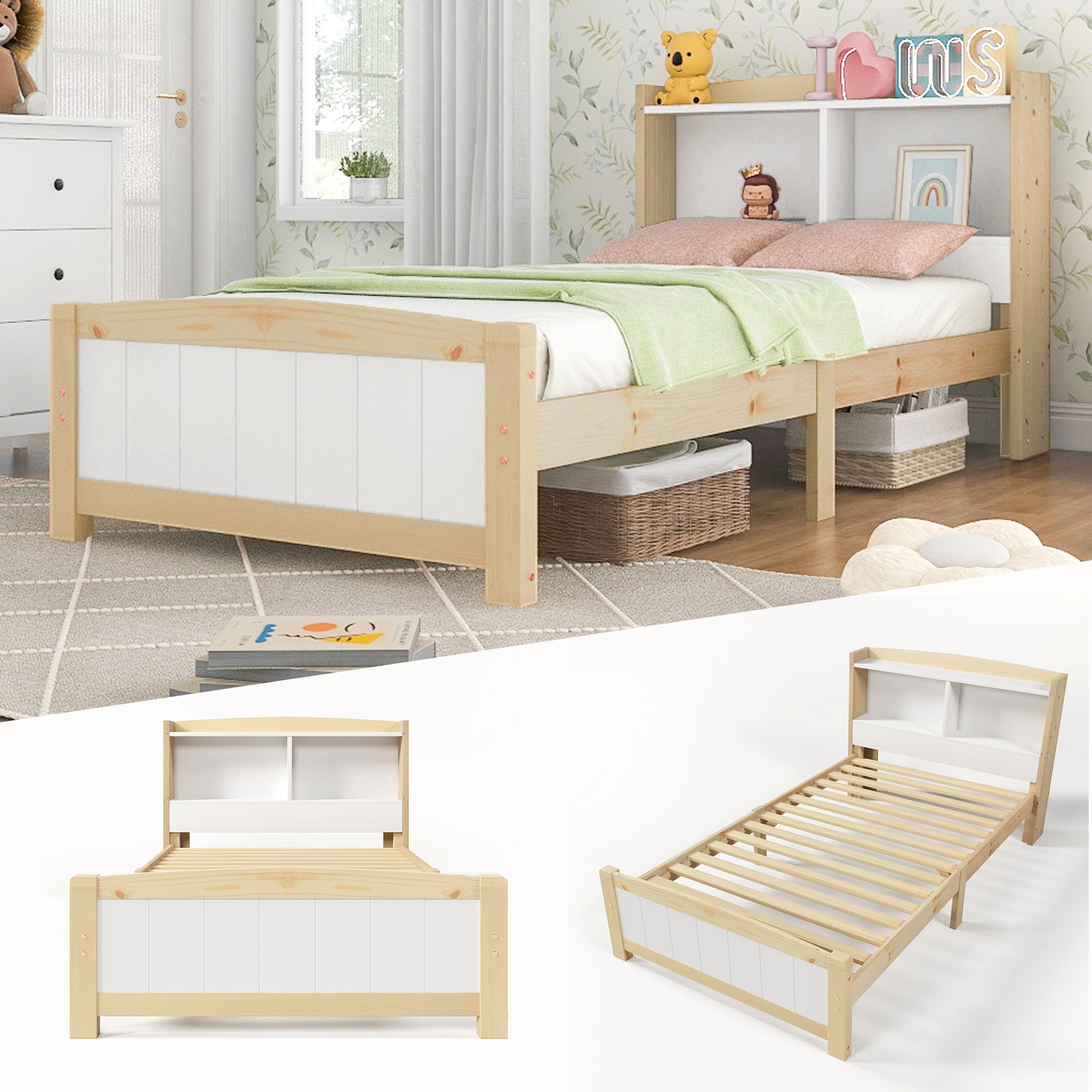 lit simple 90x200 cm cadre de lit coffre avec espace rangement 23cm sous le matelas et tête de lit multifonctionnelle