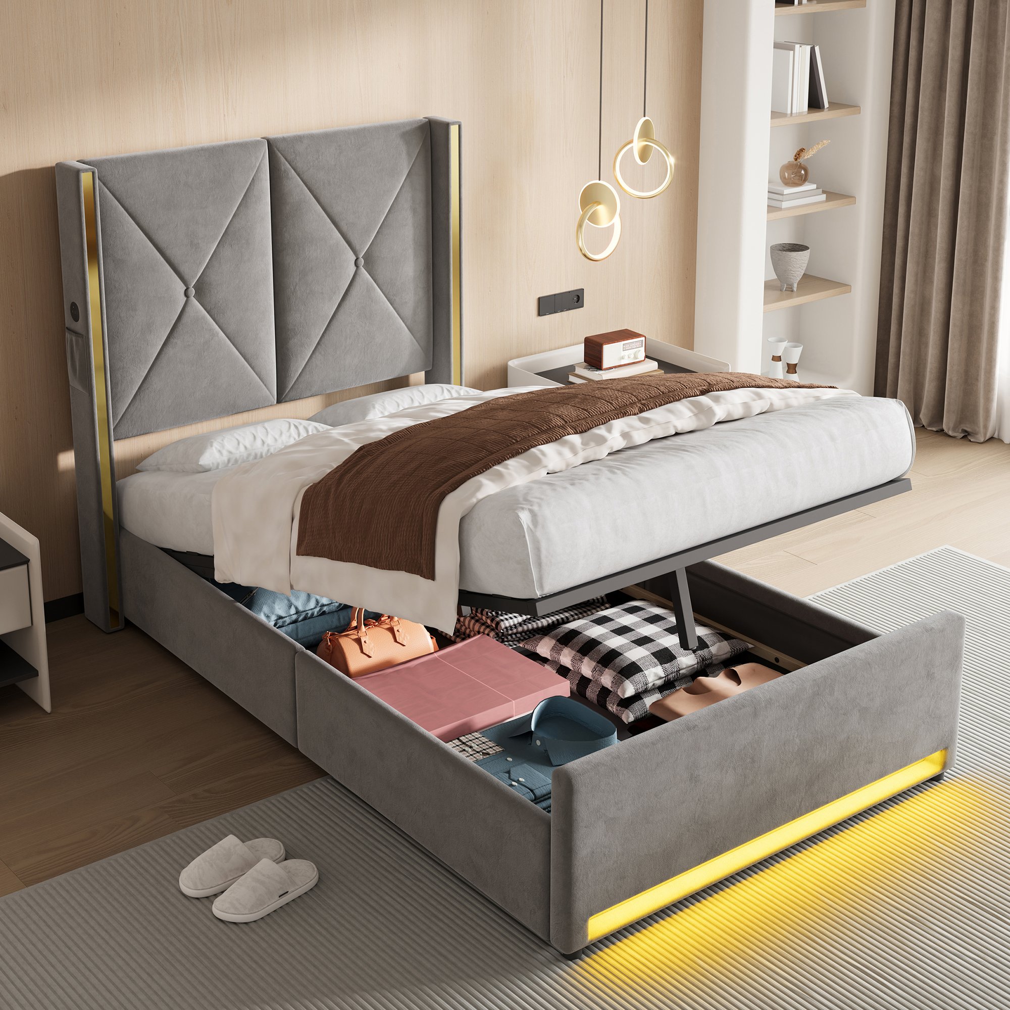 Rangement spacieux sous le lit