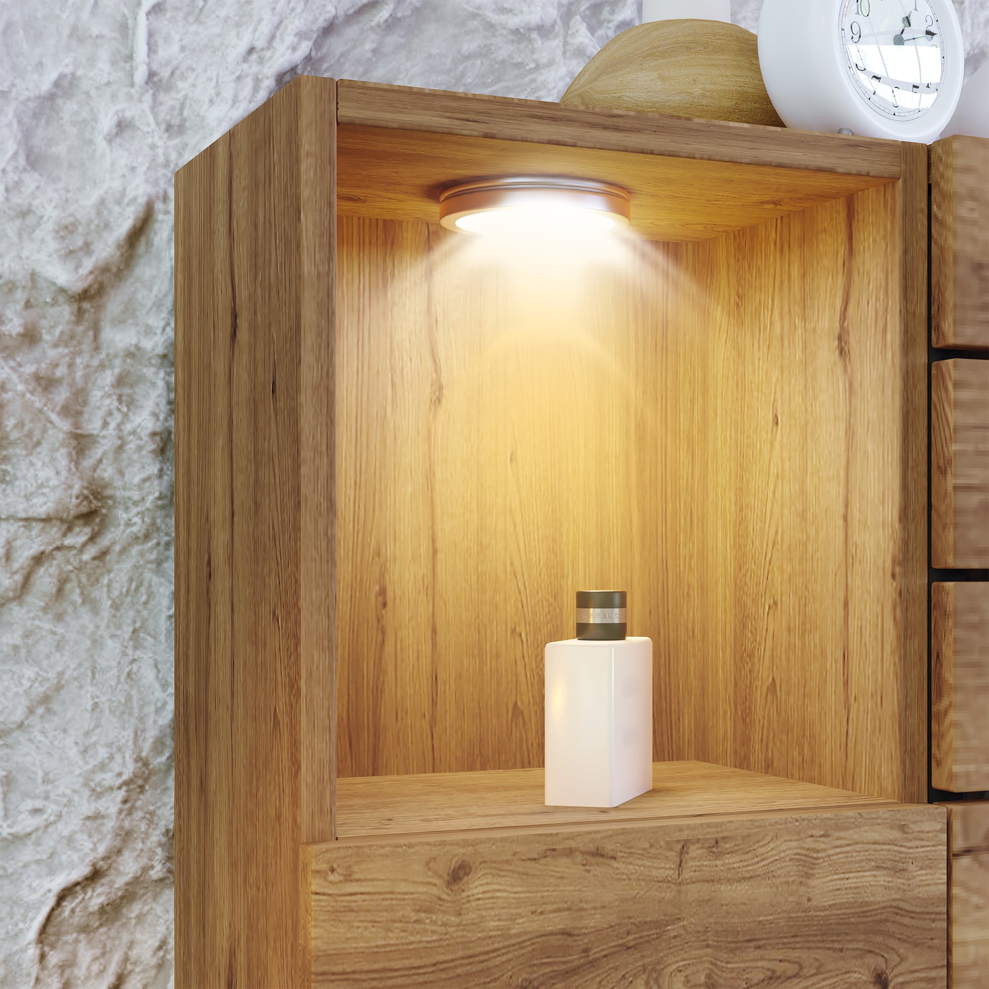 Cadre de lit coffre Panneau composite de fibres de bois à densité métal effet chêne 180x200 avec LED, USB, tiroirs et tables flottantes