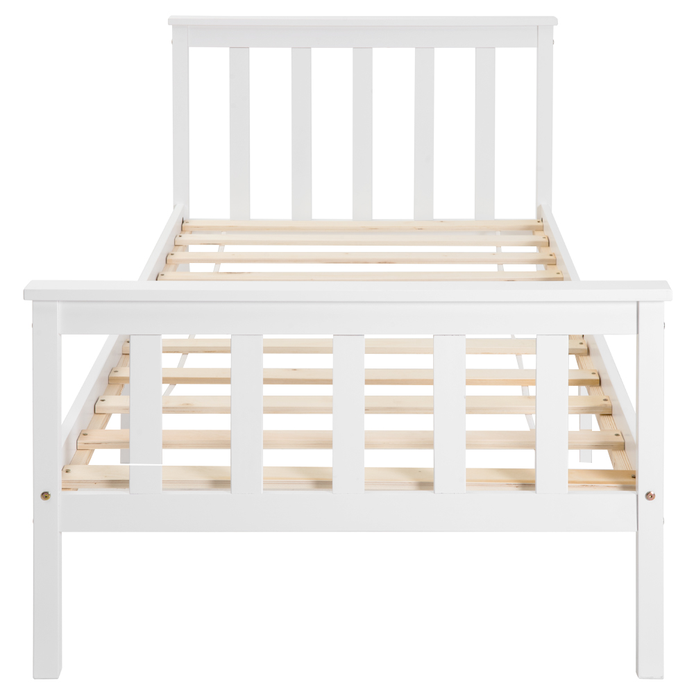 Lit enfant design minimaliste blanc en bois massif avec sommier à lattes, idéal pour chambre ado ou enfant garçon fille