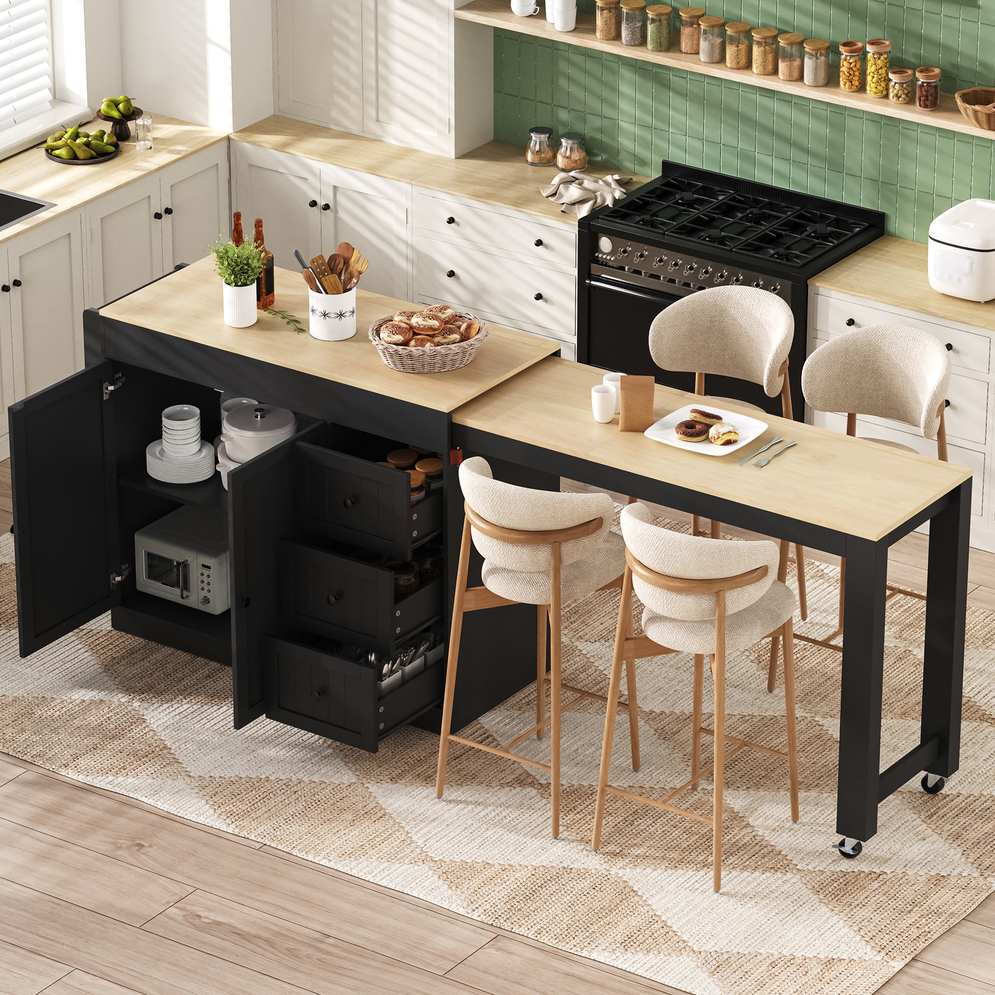 Plan de travail extensible et rangements intelligents