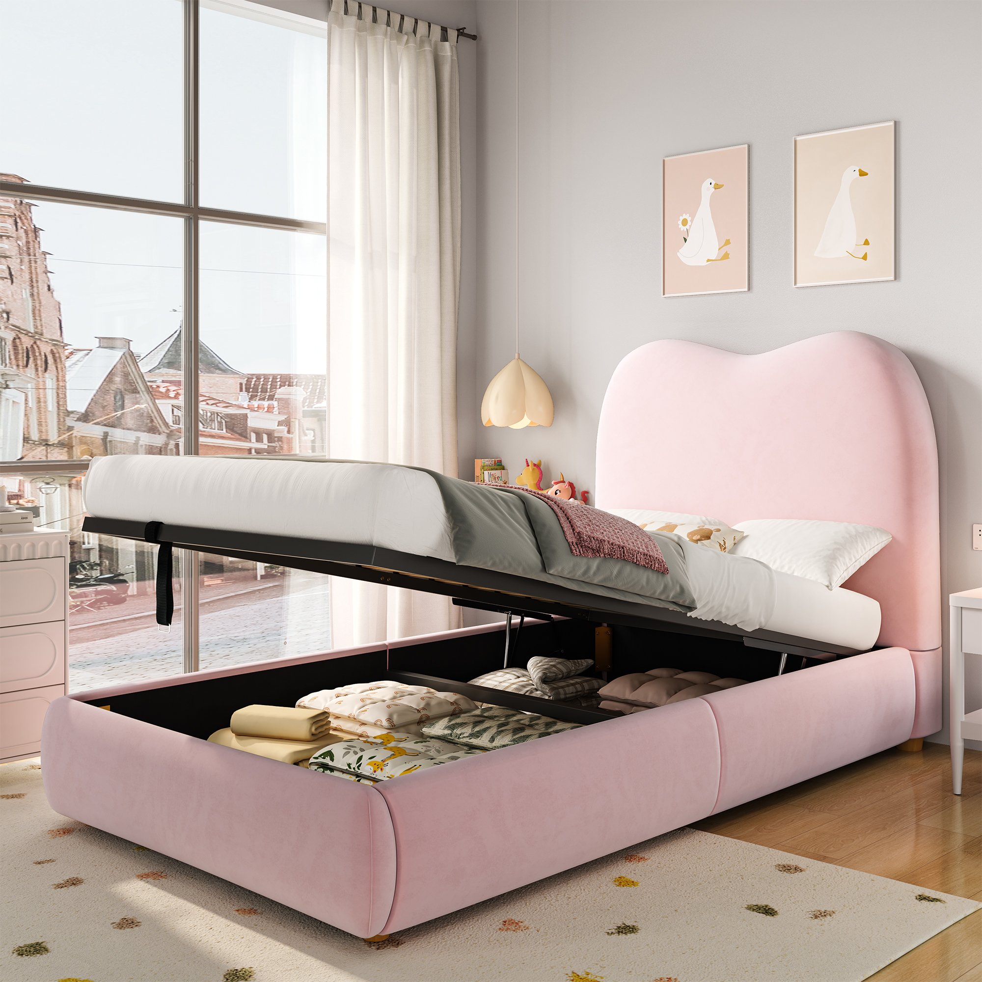 Lit coffre simple 90x200 cm pour chambre d'enfant avec structure stable, charge max 150 kg et livraison en 2 colis