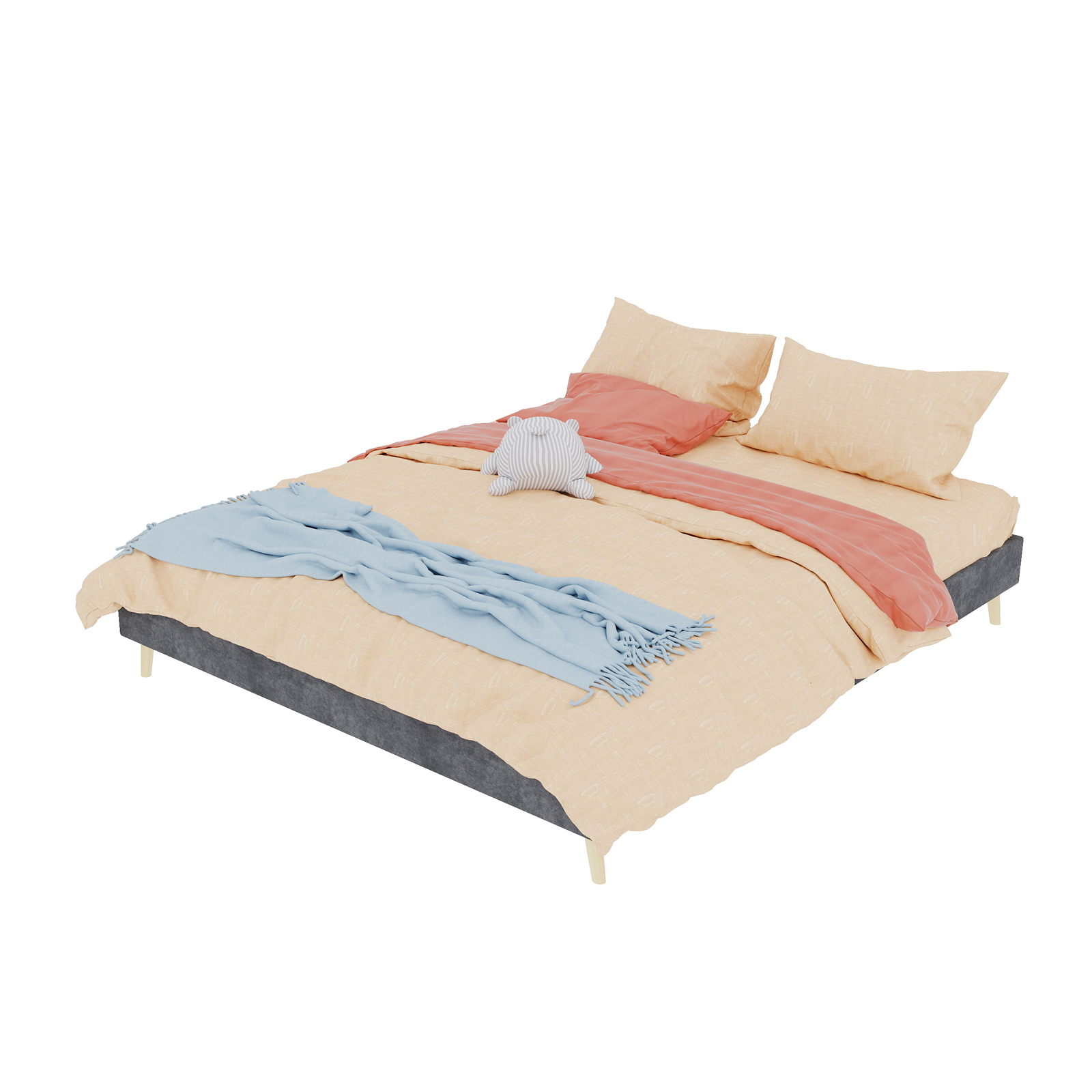 Lit coffre 160x200 en velours gris, sans tête de lit, avec sommier à lattes, à monter soi-même