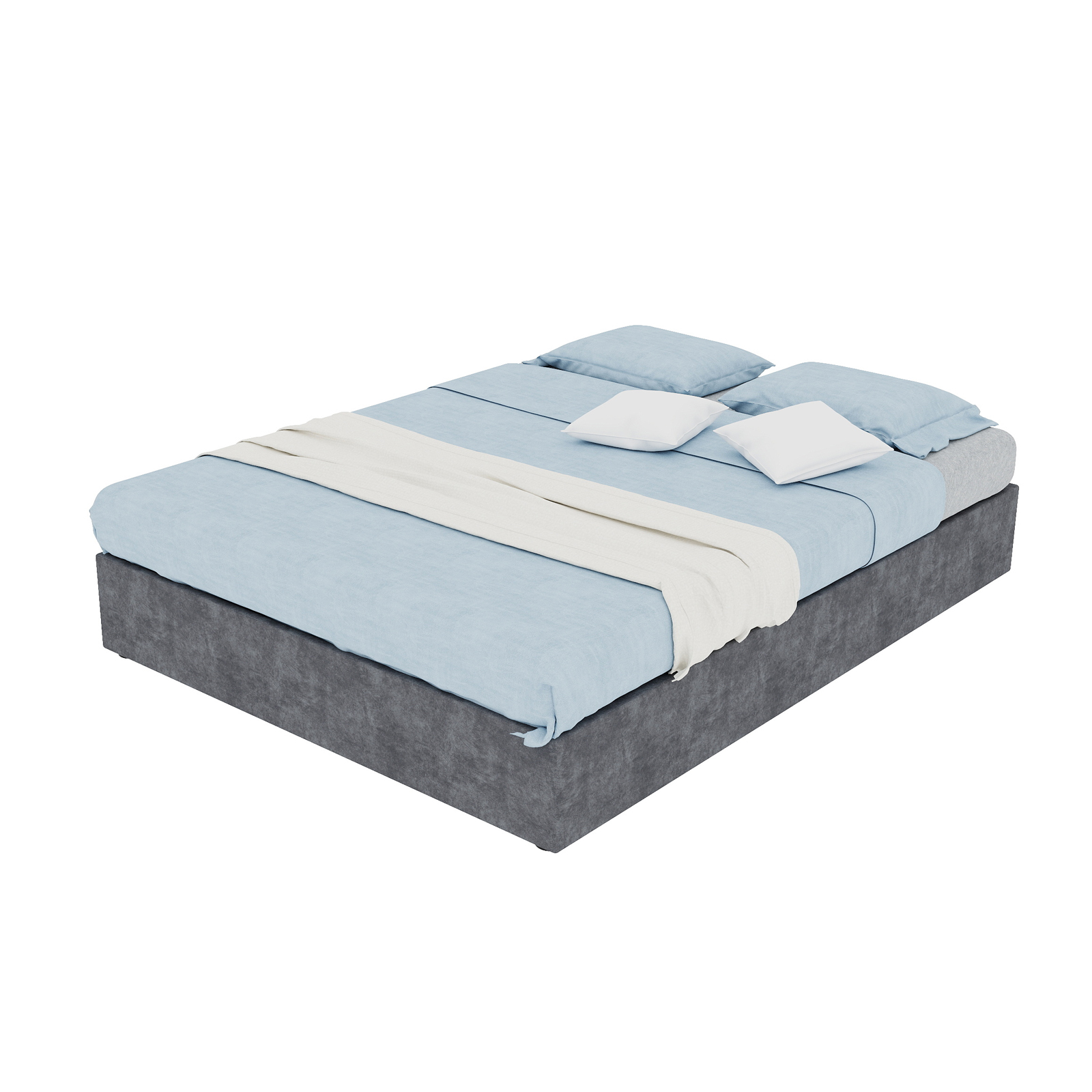 Lit coffre 140x200 velours gris avec vérin hydraulique, sommier à lattes, sans tête de lit