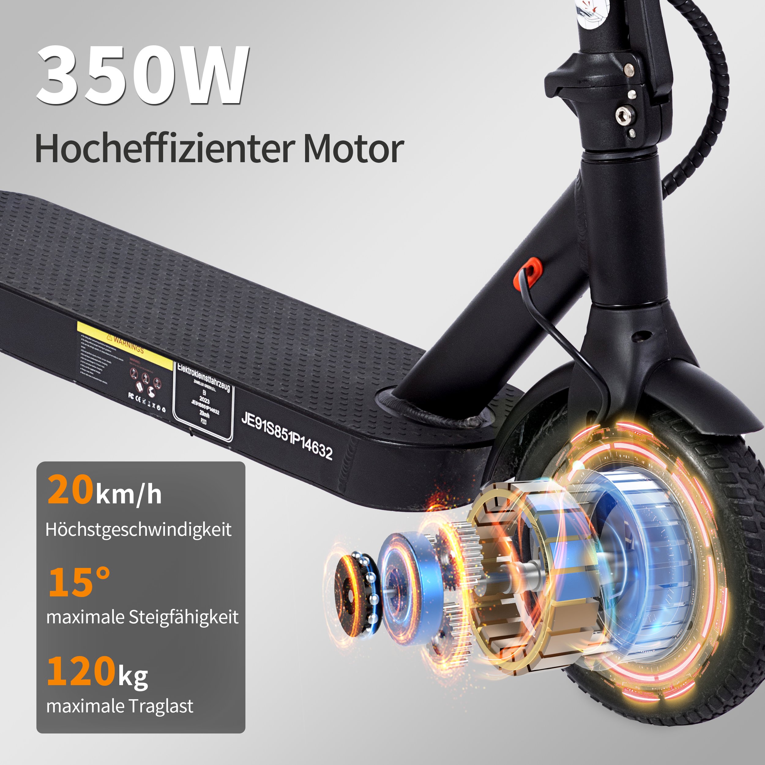 Trottinette électrique avec ABE, moteur 350W, autonomie 25-40 km, double freinage E-ABS et disque, pliable, LED, noir
