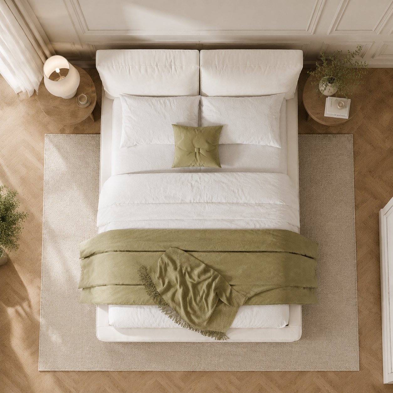 Lit rembourré 180x200 beige en tissu chenille avec sommier à lattes et tête de lit capitonnée haute pour chambre adulte